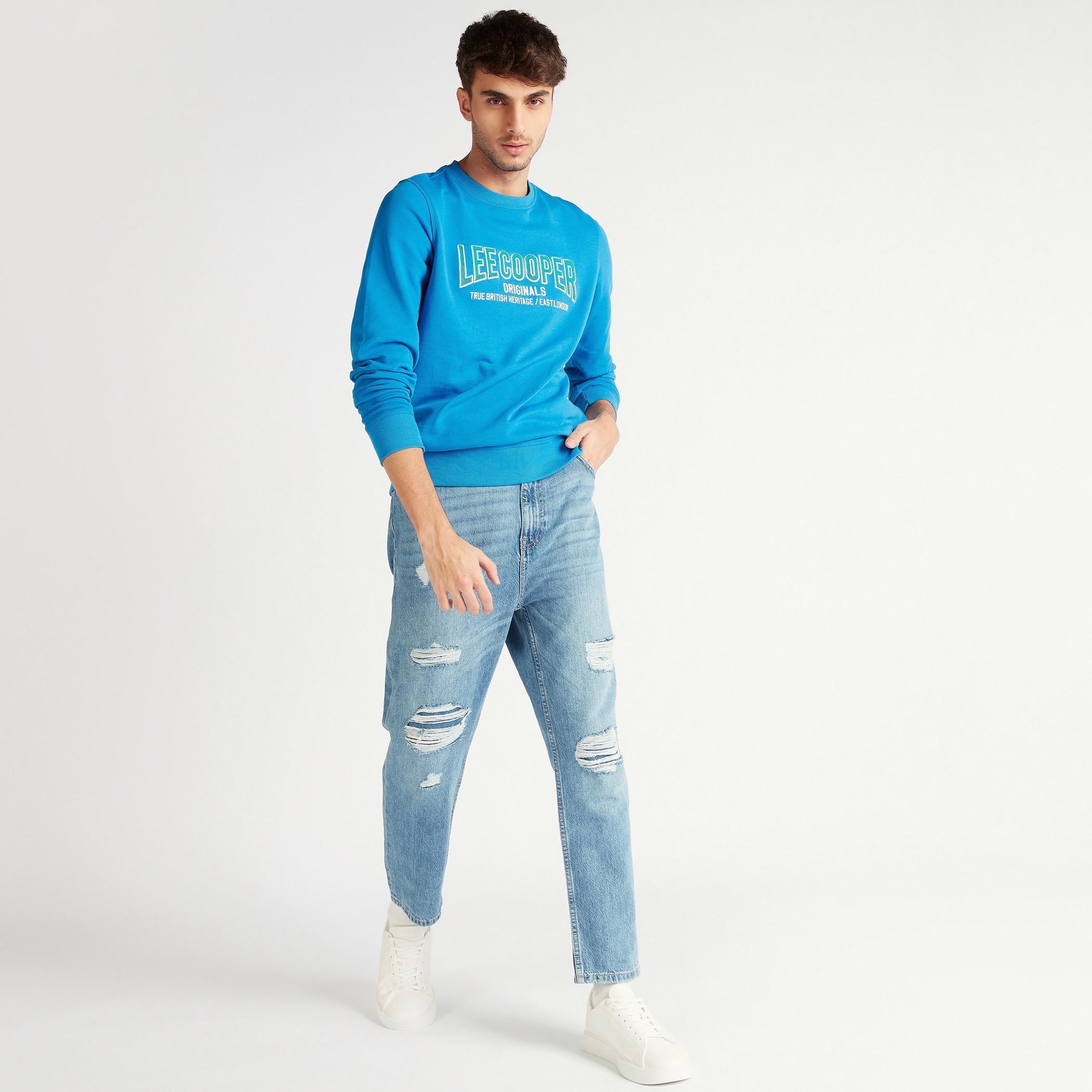 Lee Cooper Printed Crew Neck Sweatshirt with Long Sleeves-men-winterwear-hoodiesandsweatshirts-image-2