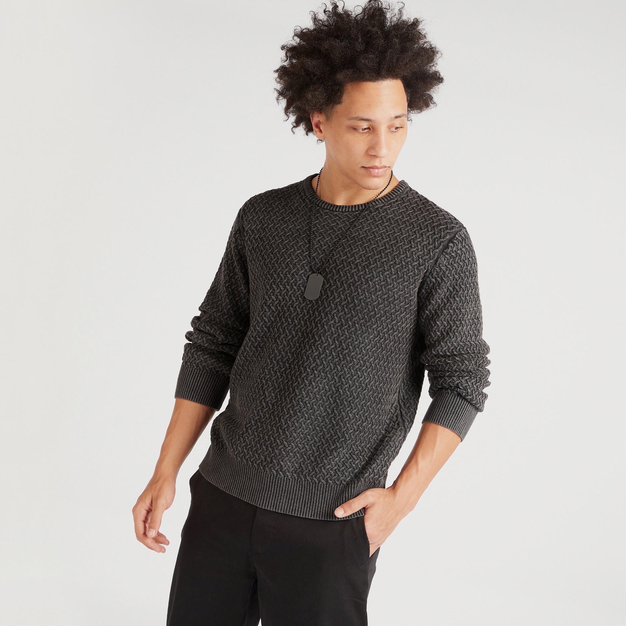 Lee Cooper Textured Crew Neck Sweatshirt with Long Sleeves-men-winterwear-hoodiesandsweatshirts-image-1