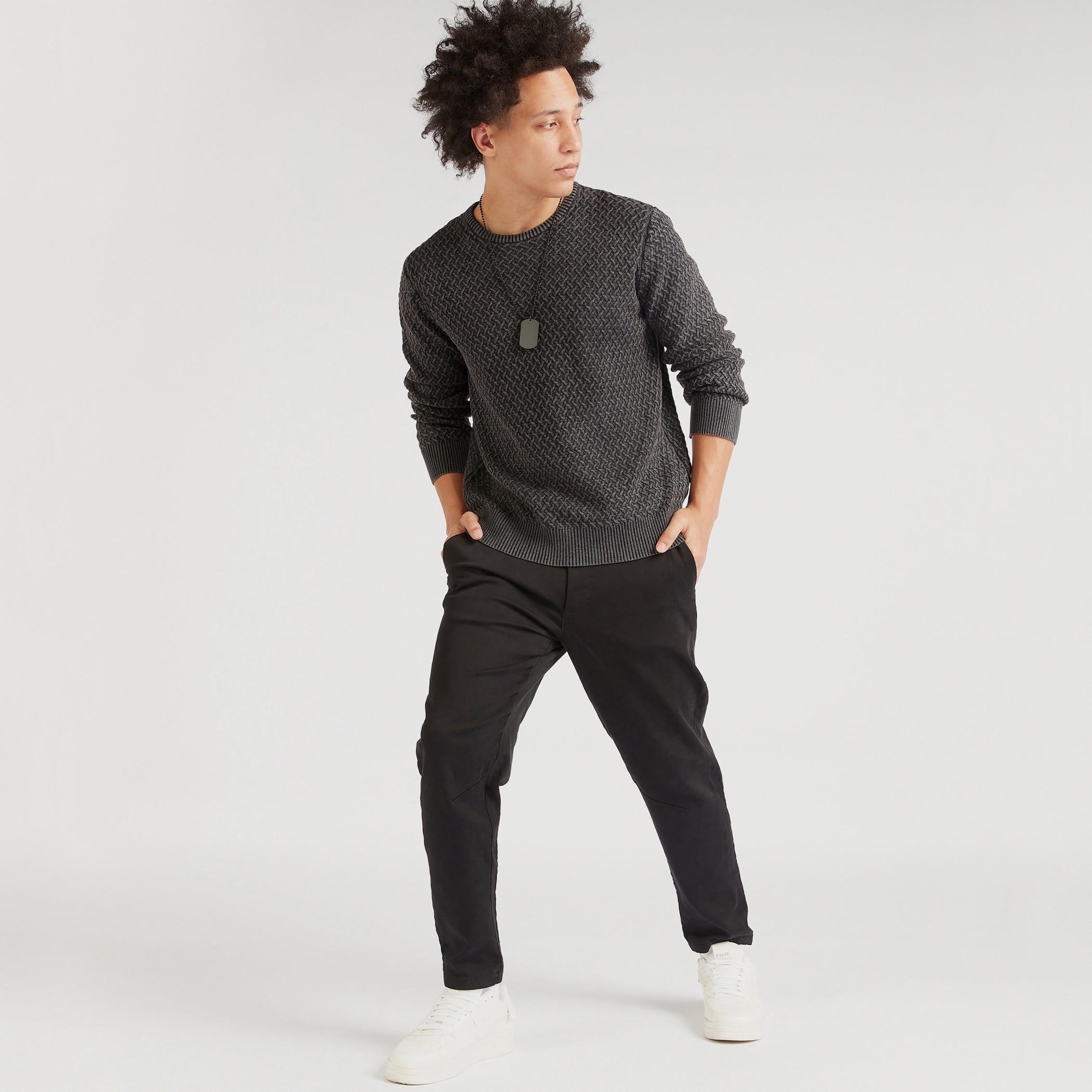 Lee Cooper Textured Crew Neck Sweatshirt with Long Sleeves-men-winterwear-hoodiesandsweatshirts-image-2