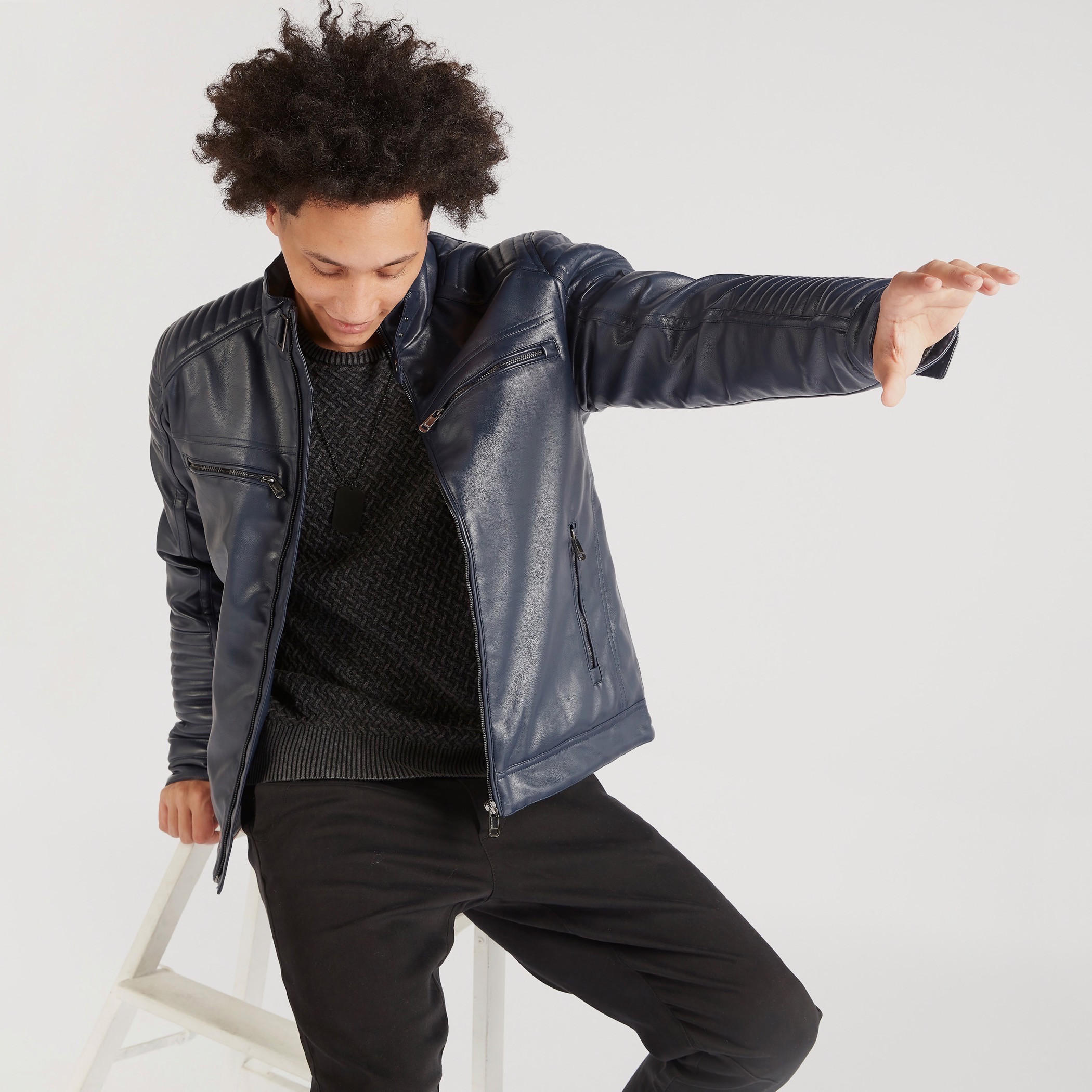 Lee Cooper Textured Biker Jacket with Long Sleeves and Pockets-men-clothing-jacketsandblazers-jackets-image-1