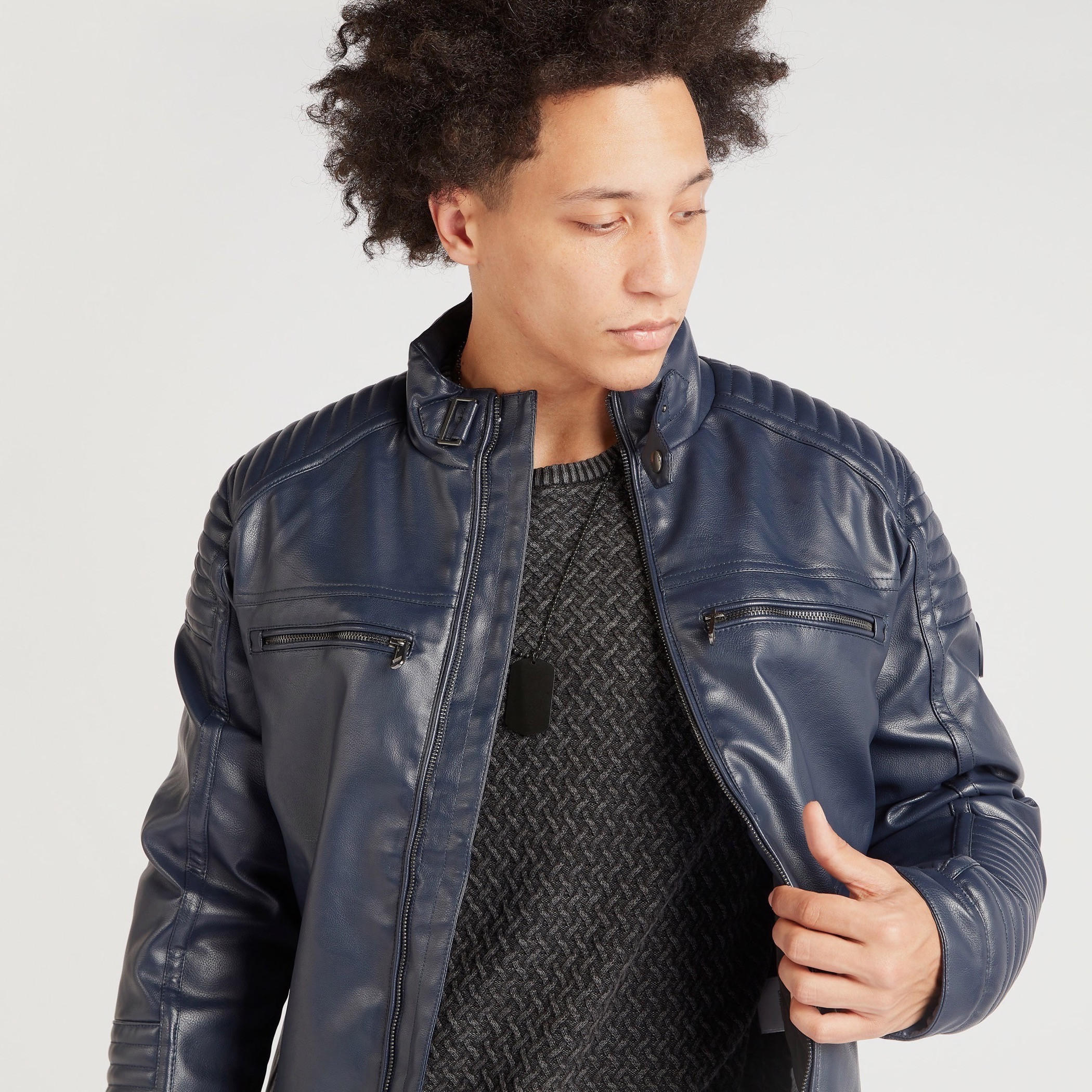 Lee Cooper Textured Biker Jacket with Long Sleeves and Pockets-men-clothing-jacketsandblazers-jackets-image-3