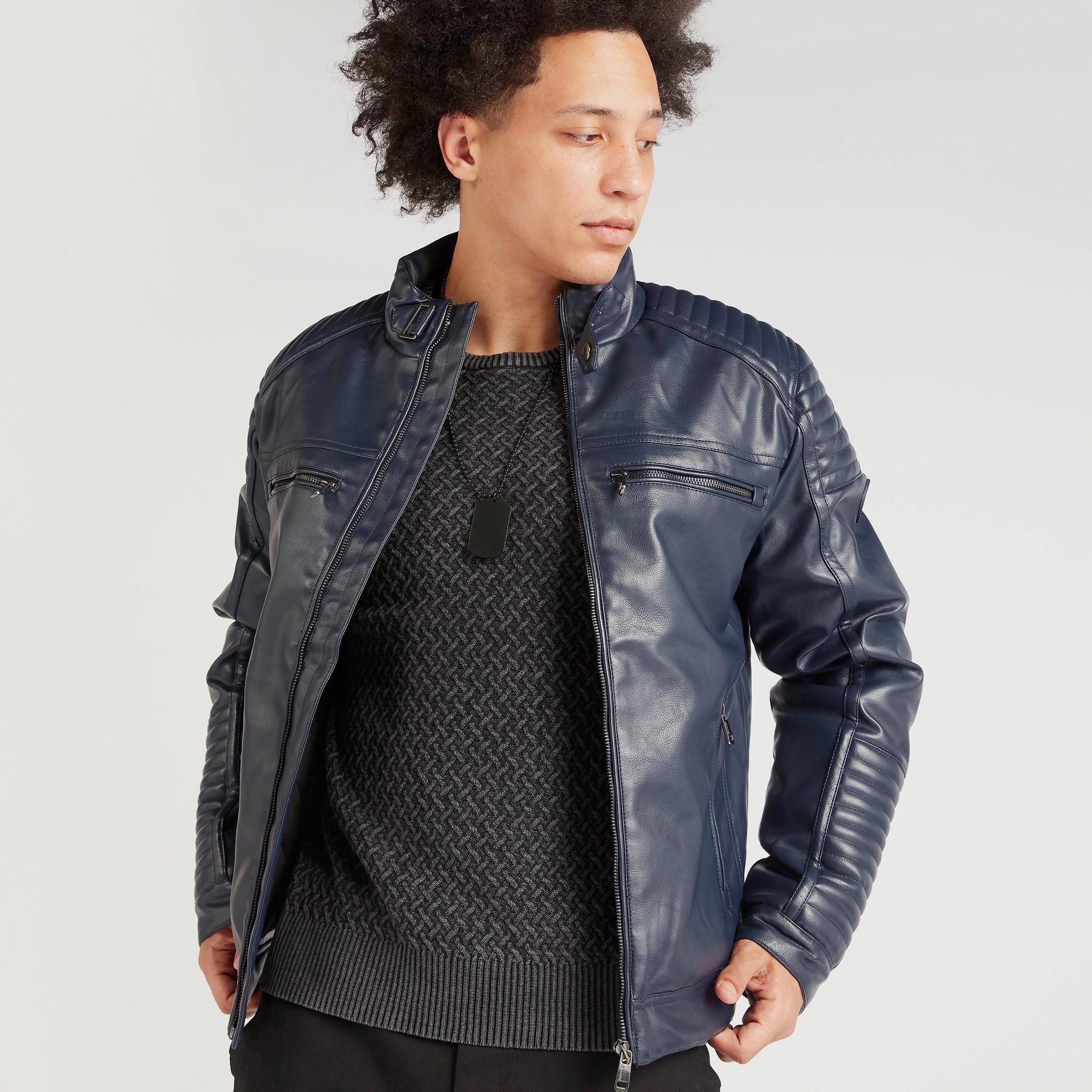 Lee Cooper Textured Biker Jacket with Long Sleeves and Pockets-men-clothing-jacketsandblazers-jackets-image-8