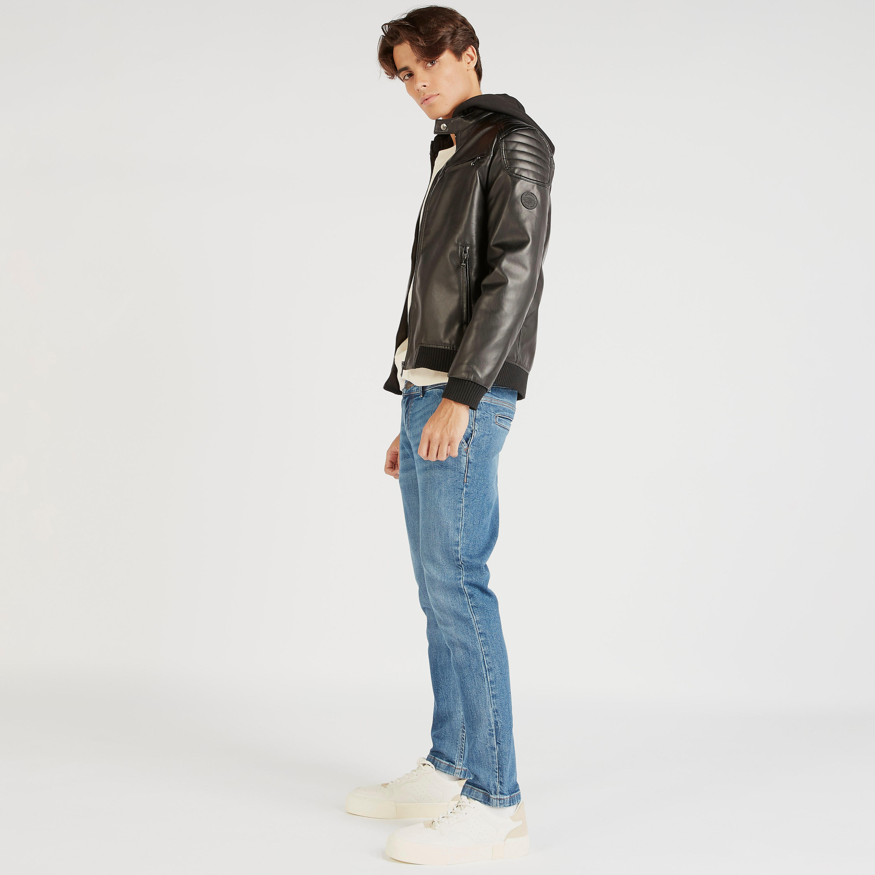 Lee Cooper Solid Hooded Bomber Jacket with Pockets and Zip Closure-men-clothing-jacketsandblazers-jackets-image-2
