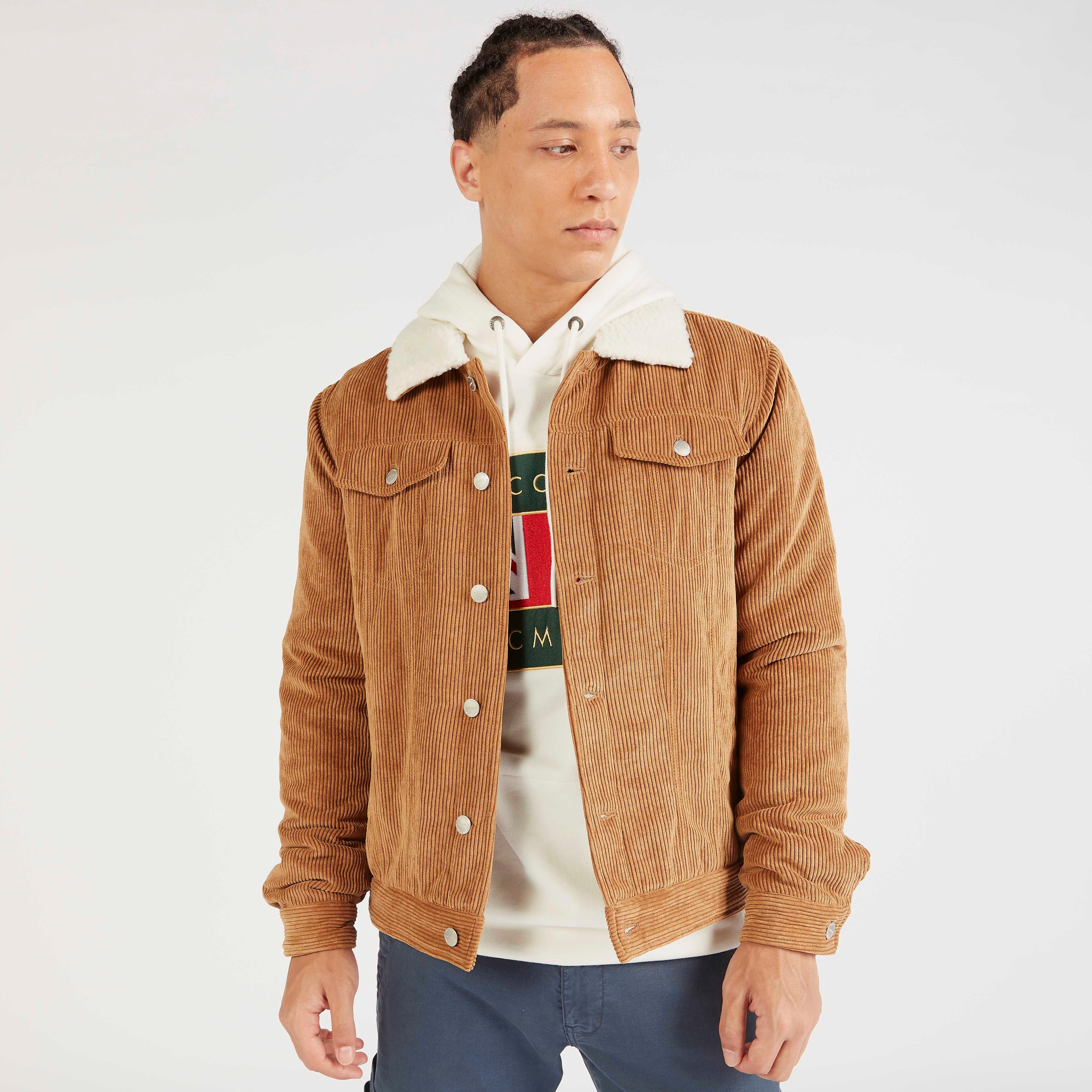 جاكيت بارز الملمس بأكمام طويلة وتفاصيل فرو من لي كوبر-men-clothing-jacketsandblazers-jackets-image-1