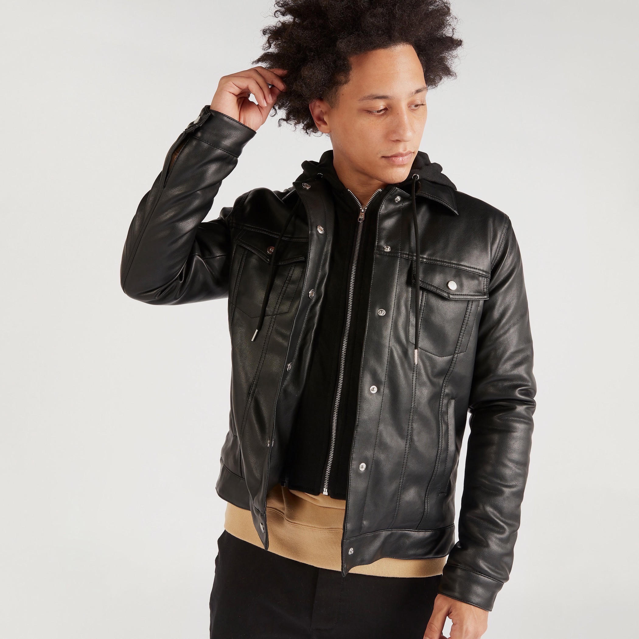 جاكيت سادة بسحّاب وأكمام طويلة وياقة بقبعة من لي كوبر-men-clothing-jacketsandblazers-jackets-image-2