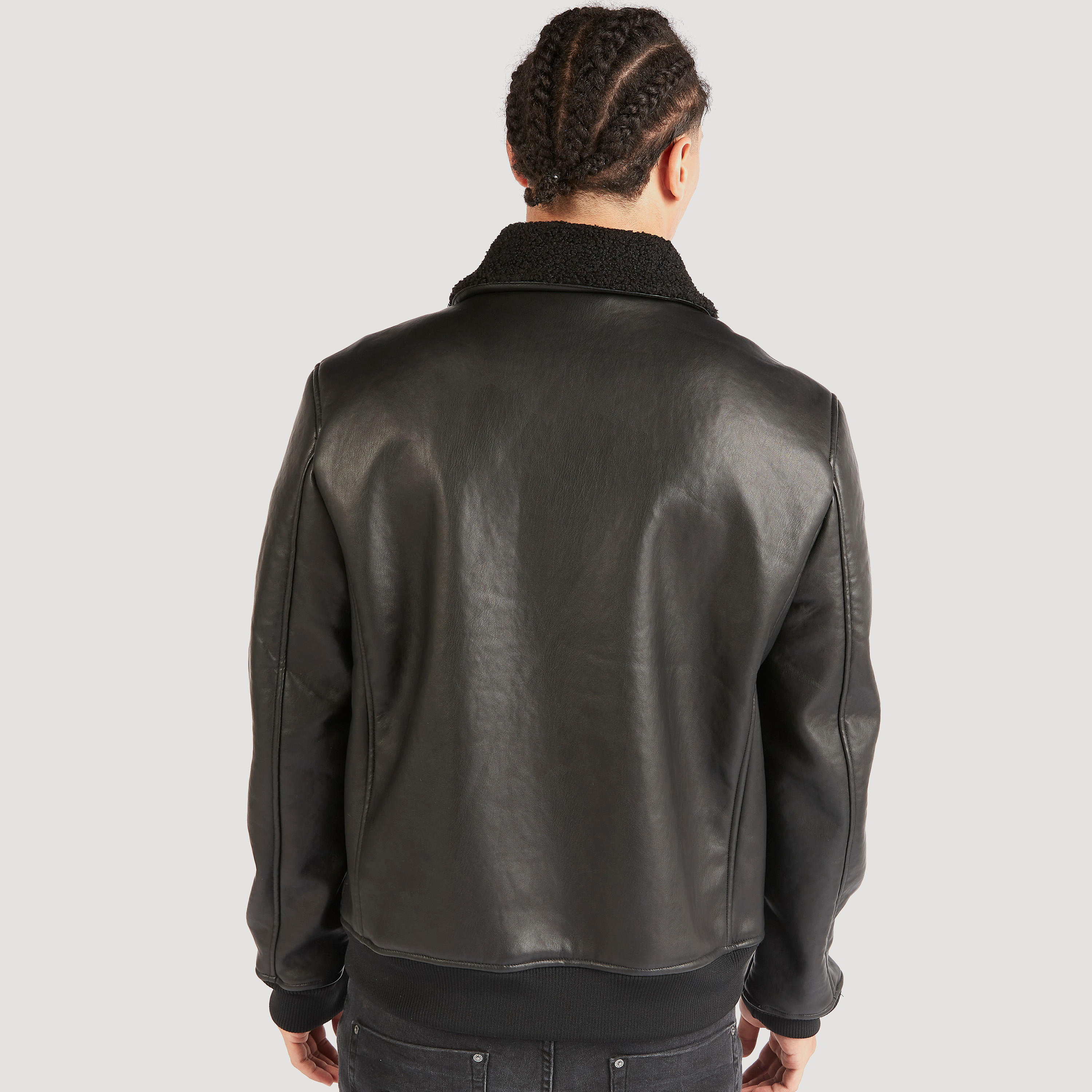 Lee Cooper Solid Zip Though Biker Jacket with Sherpa Lined Collar-men-clothing-jacketsandblazers-jackets-image-3