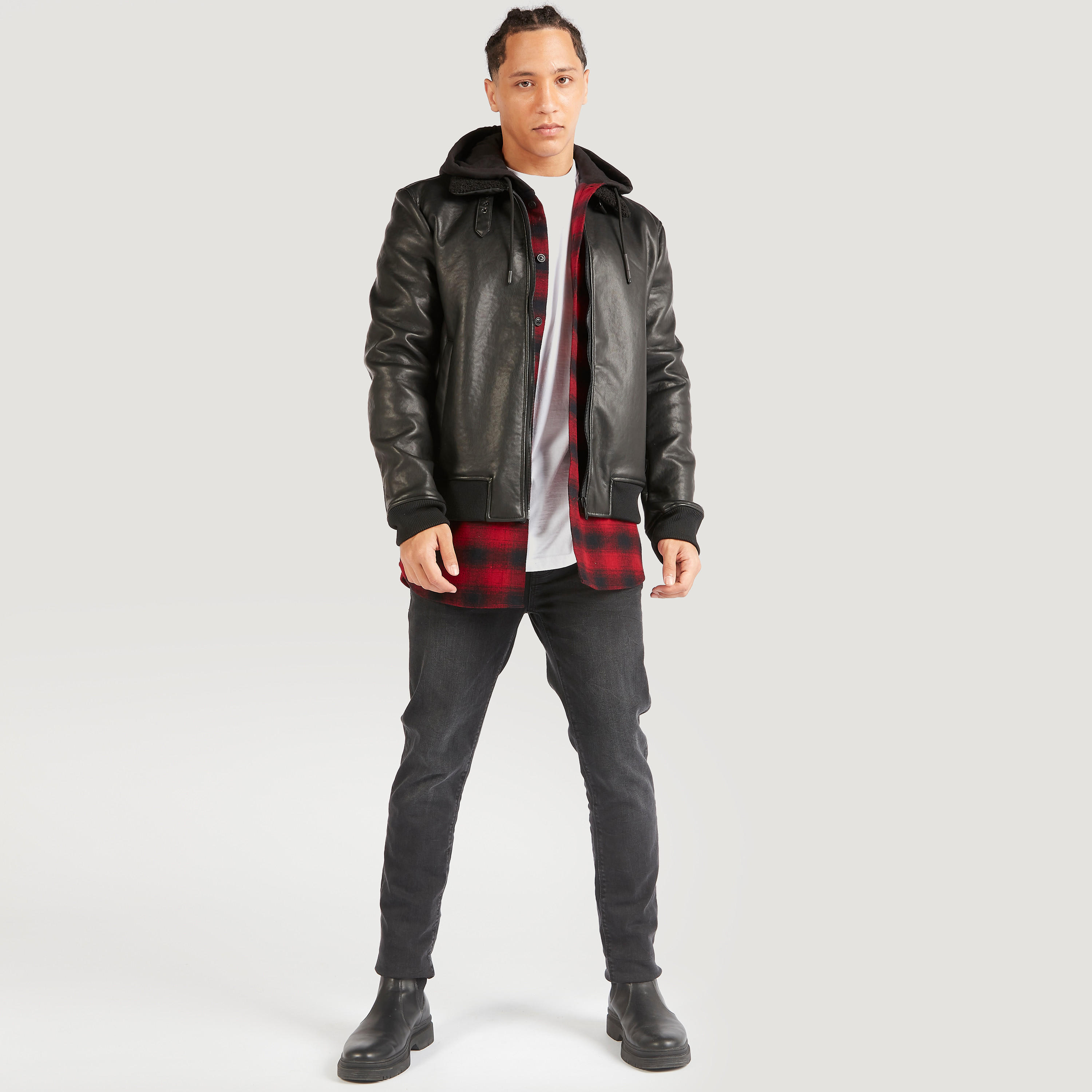 Lee Cooper Solid Zip Though Biker Jacket with Sherpa Lined Collar-men-clothing-jacketsandblazers-jackets-image-4