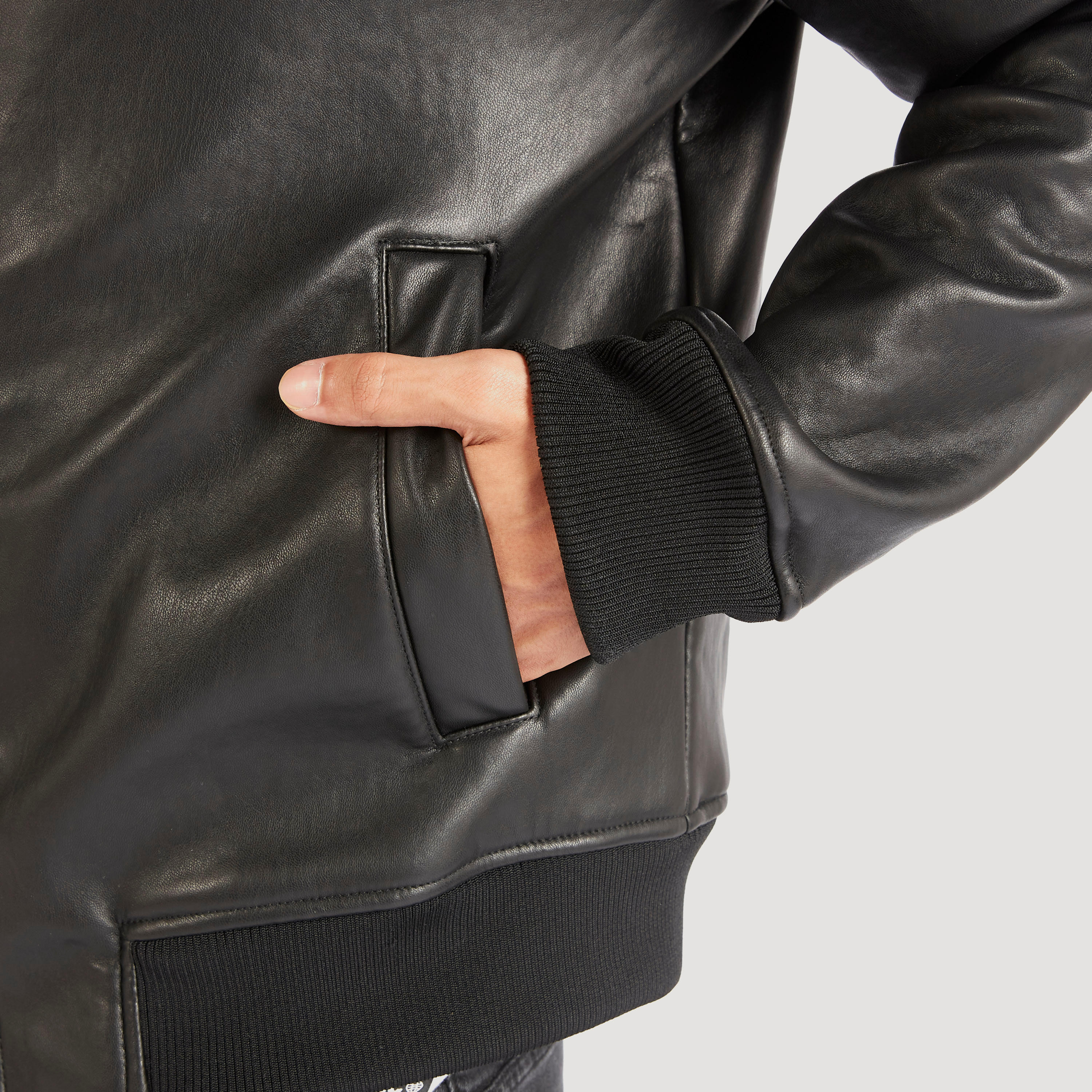Lee Cooper Solid Zip Though Biker Jacket with Sherpa Lined Collar-men-clothing-jacketsandblazers-jackets-image-7