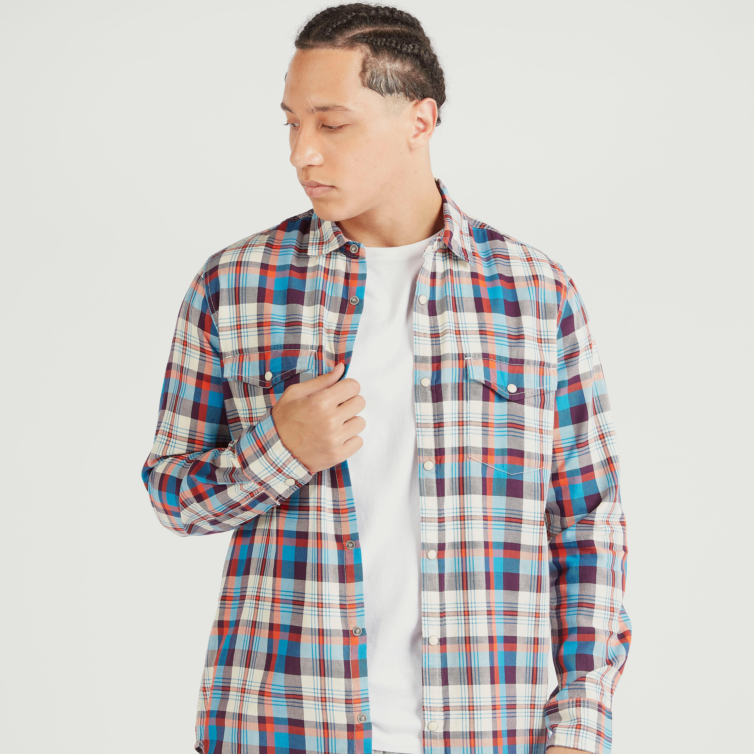 قميص كاروهات بأكمام طويلة وجيوب من لي كوبر-men-clothing-shirts-image-5
