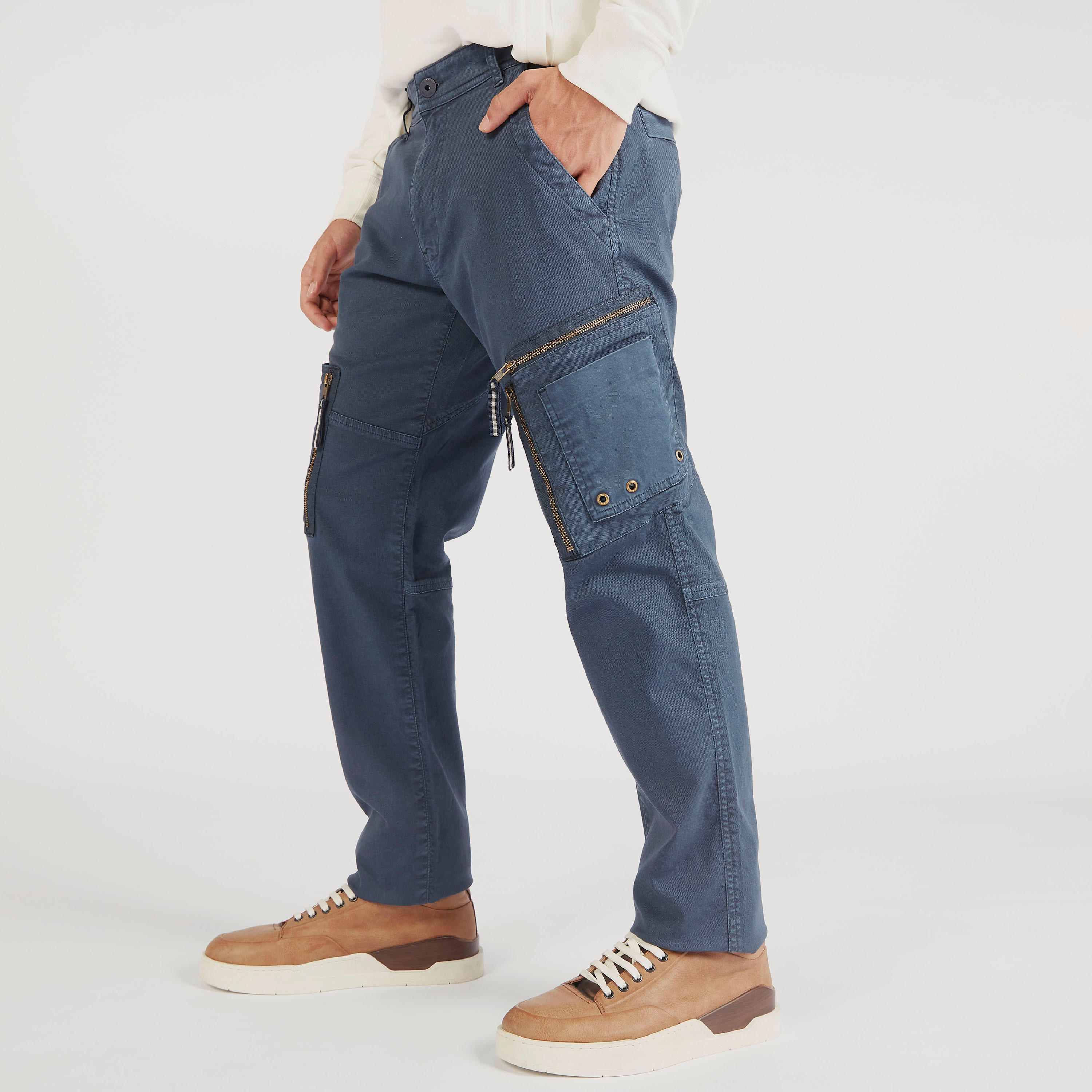 Lee Cooper Denim Cargo Pants with Button Closure and Pockets-men-clothing-bottoms-trousersandchinos-chinos-image-1