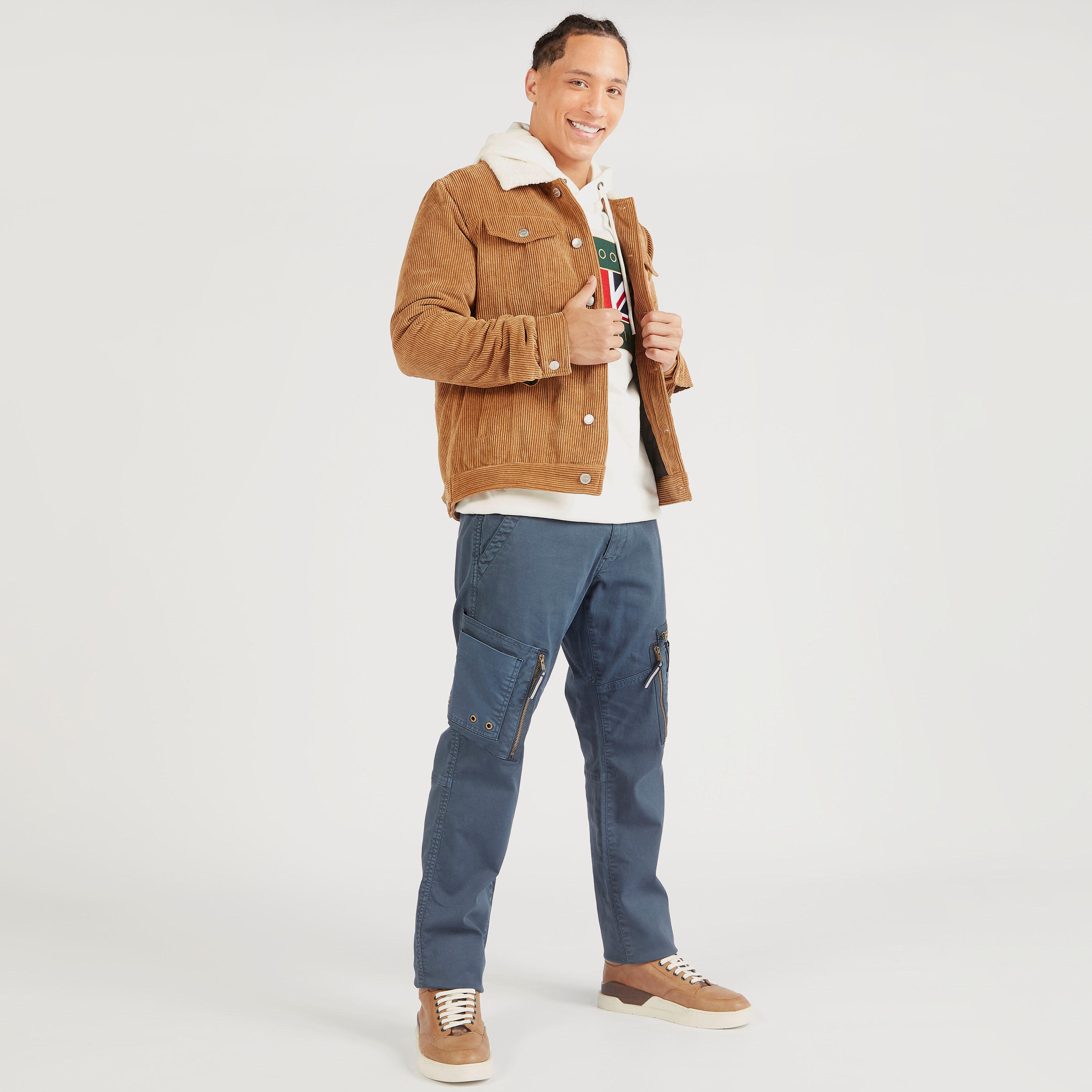 Lee Cooper Denim Cargo Pants with Button Closure and Pockets-men-clothing-bottoms-trousersandchinos-chinos-image-2