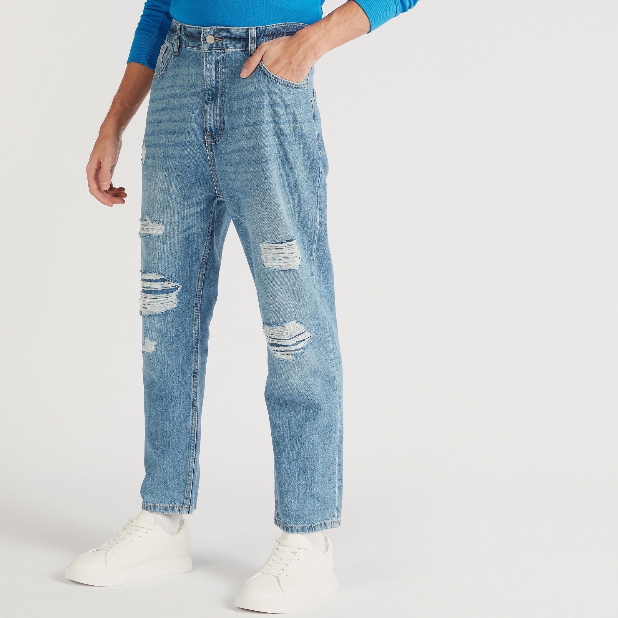 بنطلون جينز دينم مضلع بزر إغلاق وجيوب من لي كوبر-men-clothing-bottoms-jeans-image-1