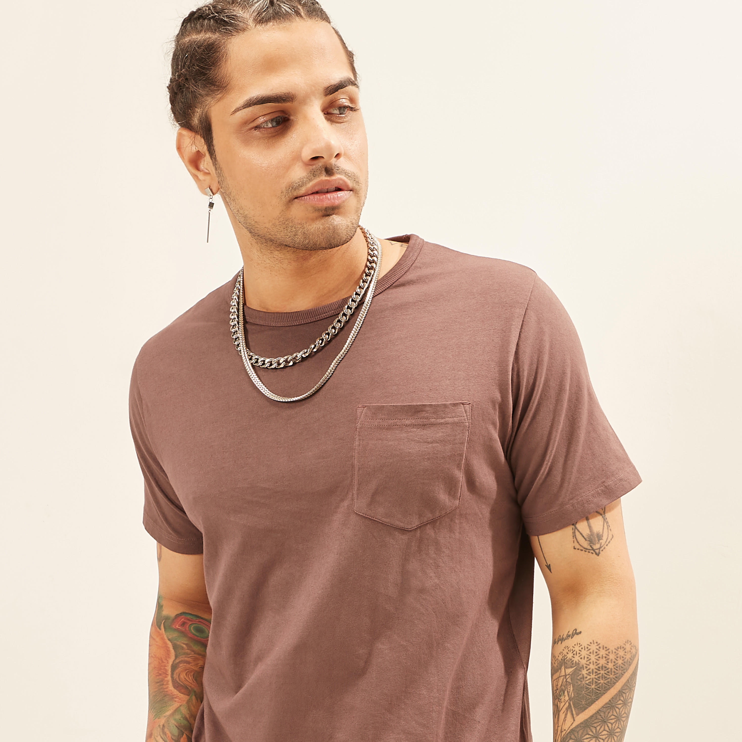 تيشيرت سادة بأكمام قصيرة وياقة ضيقة وجيب من لي كوبر-men-clothing-tshirtsandpolos-tshirts-image-8
