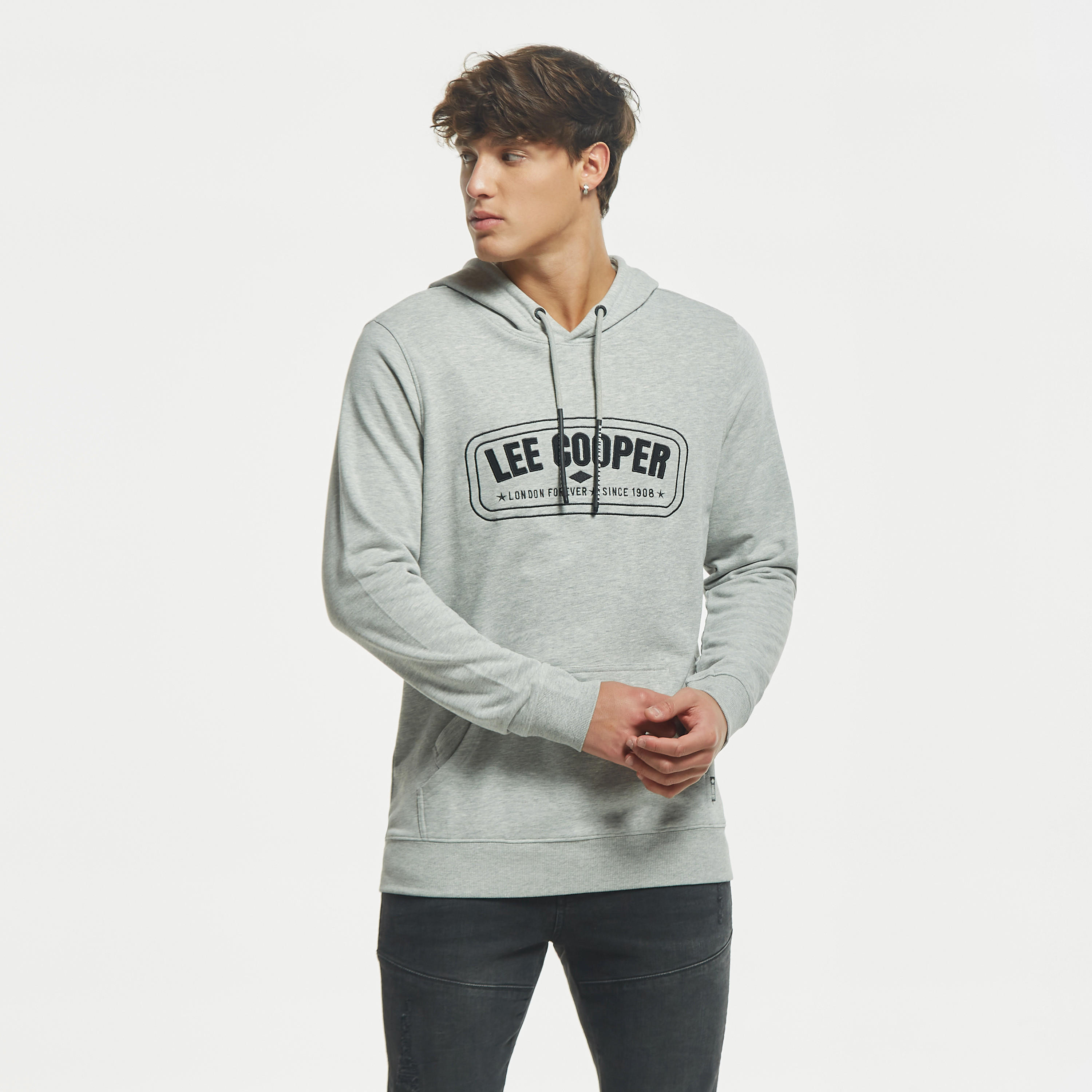 Lee Cooper Logo Print Hoodie with Kangaroo Pocket-men-winterwear-hoodiesandsweatshirts-image-1