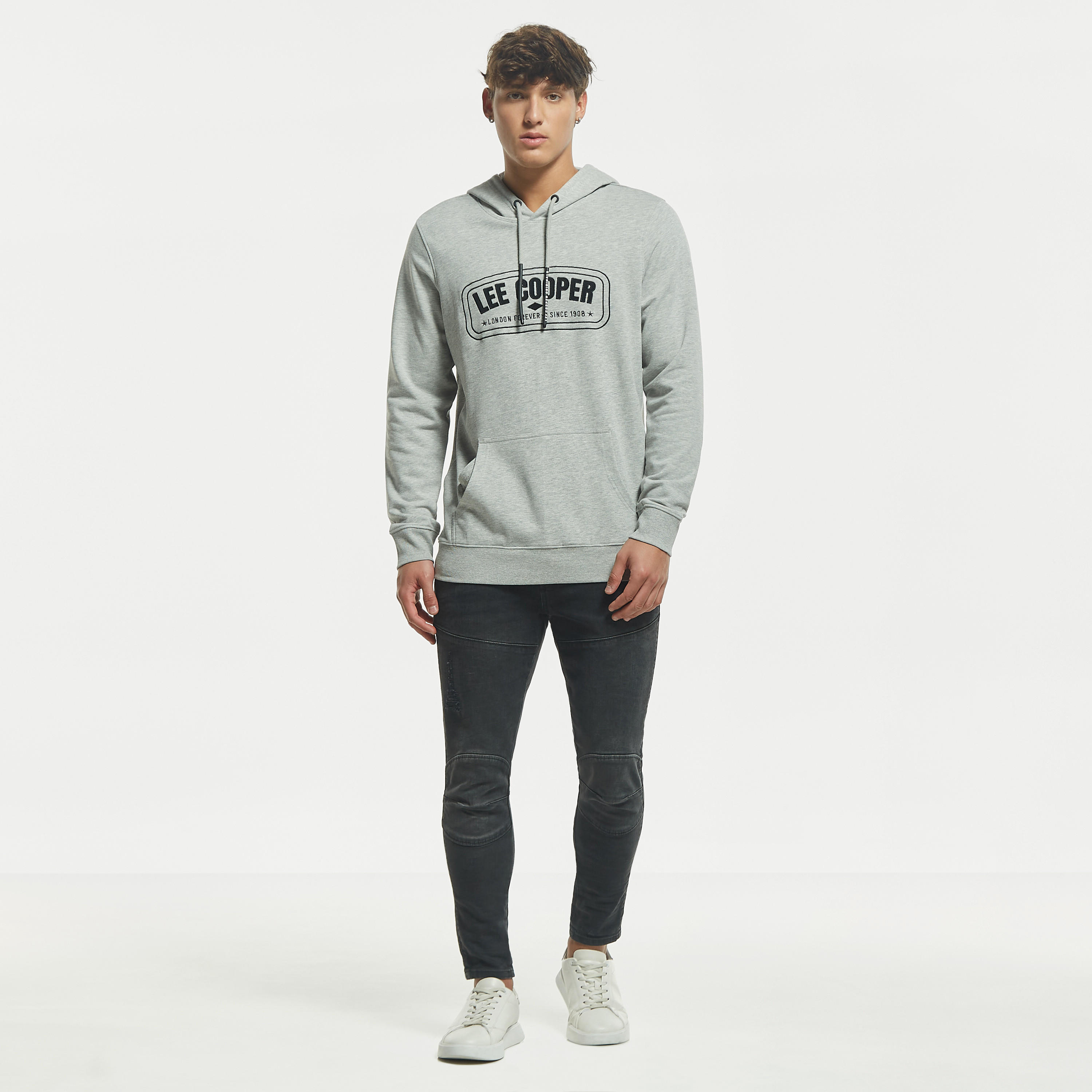Lee Cooper Logo Print Hoodie with Kangaroo Pocket-men-winterwear-hoodiesandsweatshirts-image-2