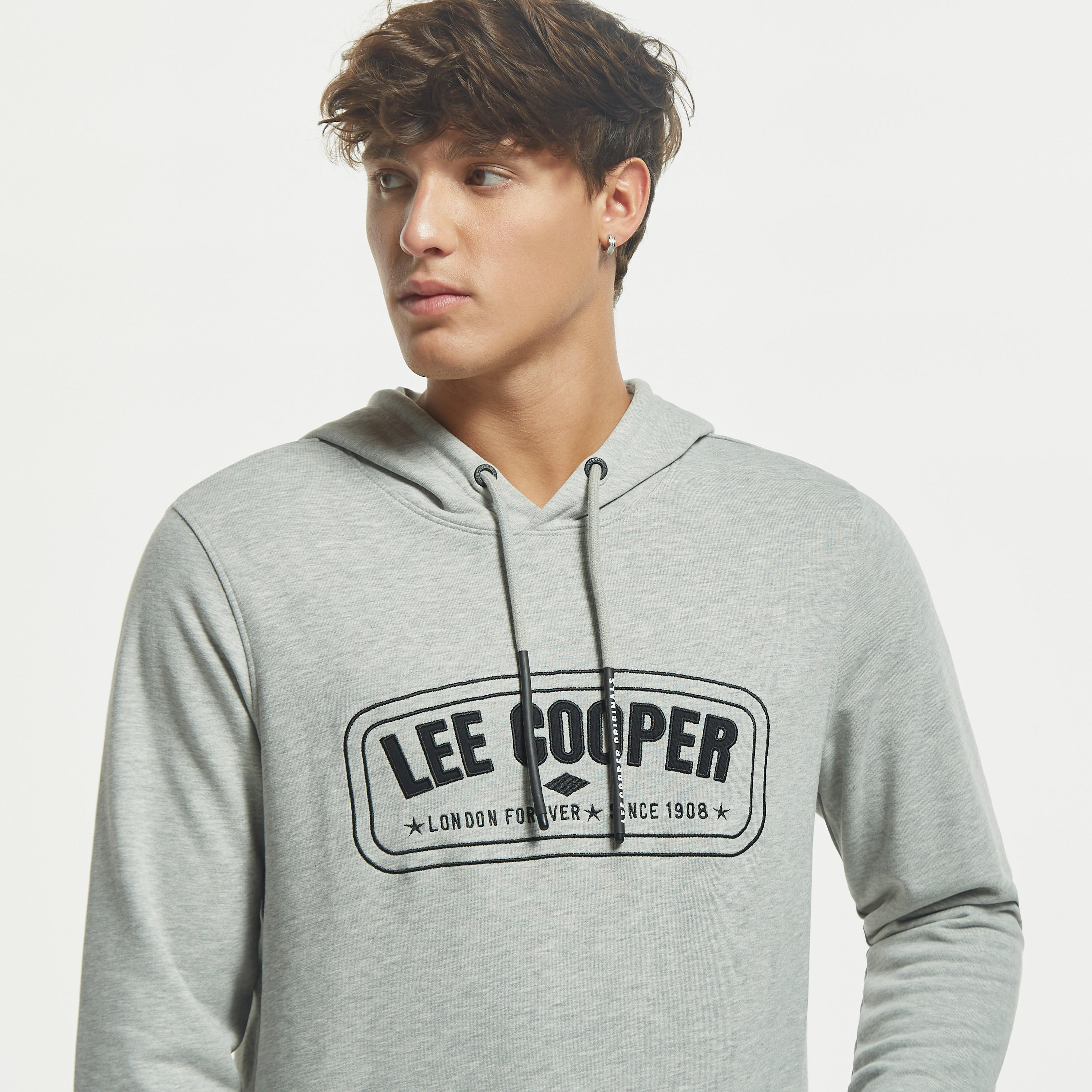 Lee Cooper Logo Print Hoodie with Kangaroo Pocket-men-winterwear-hoodiesandsweatshirts-image-4