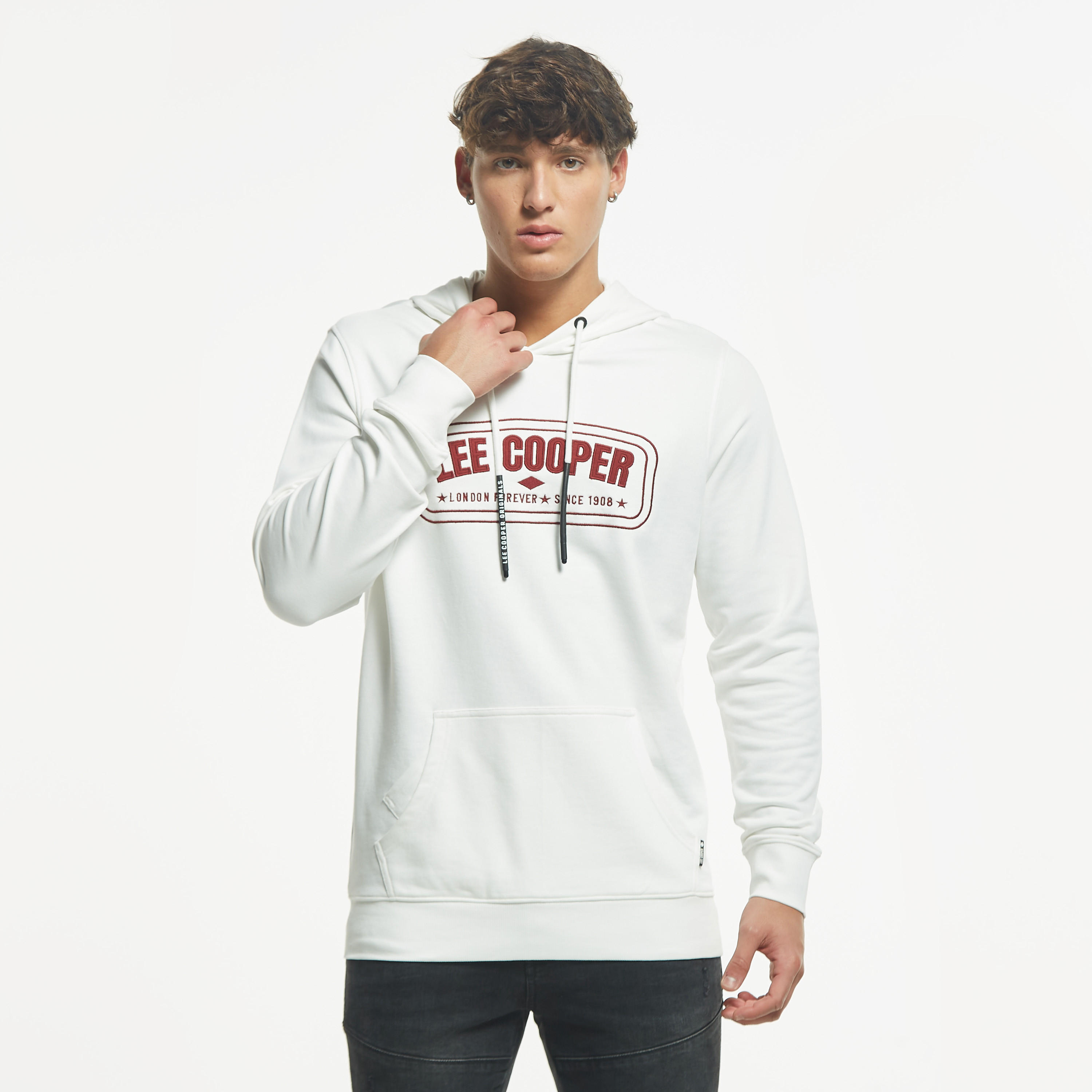 Lee Cooper Logo Print Hoodie with Kangaroo Pocket-men-winterwear-hoodiesandsweatshirts-image-6