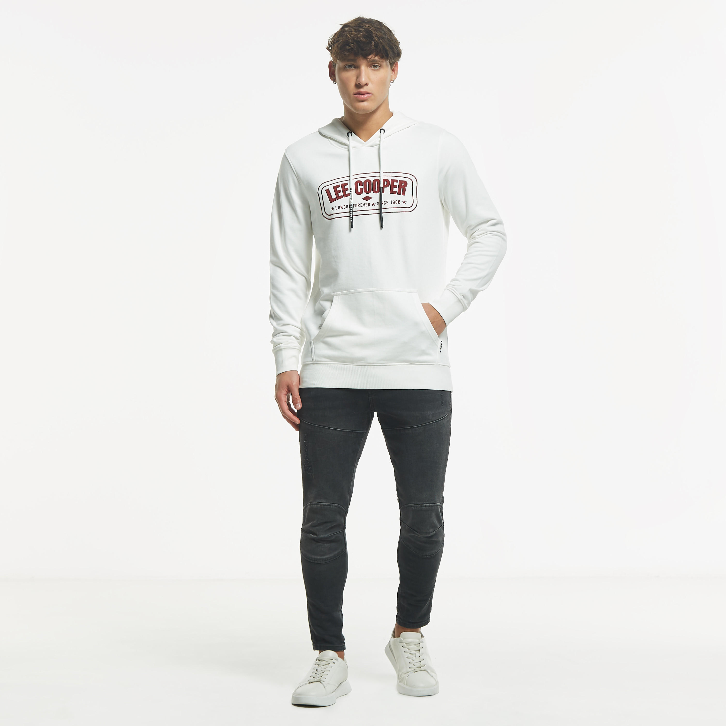 Lee Cooper Logo Print Hoodie with Kangaroo Pocket-men-winterwear-hoodiesandsweatshirts-image-7
