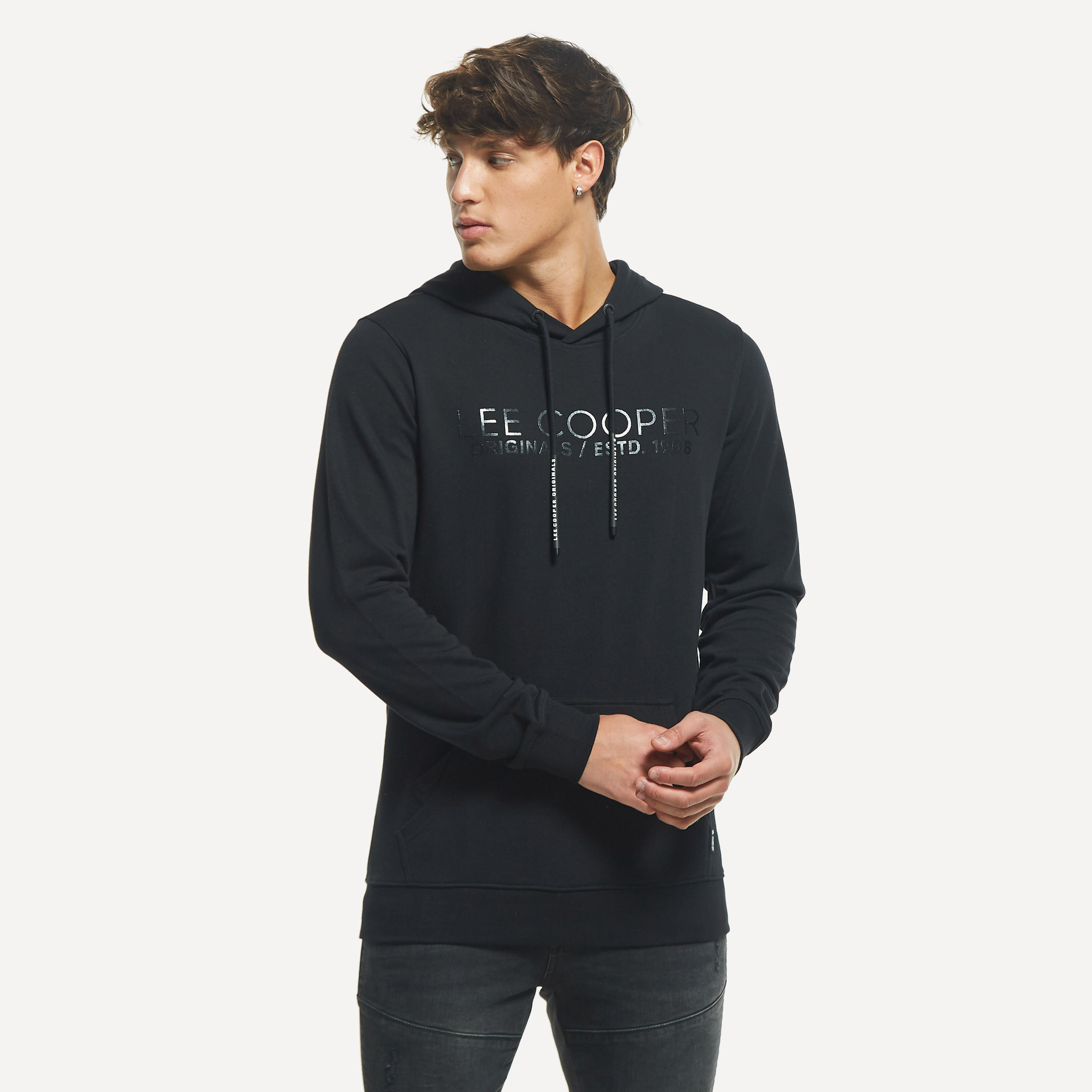 Lee Cooper Logo Print Hoodie with Kangaroo Pocket-men-winterwear-hoodiesandsweatshirts-image-11