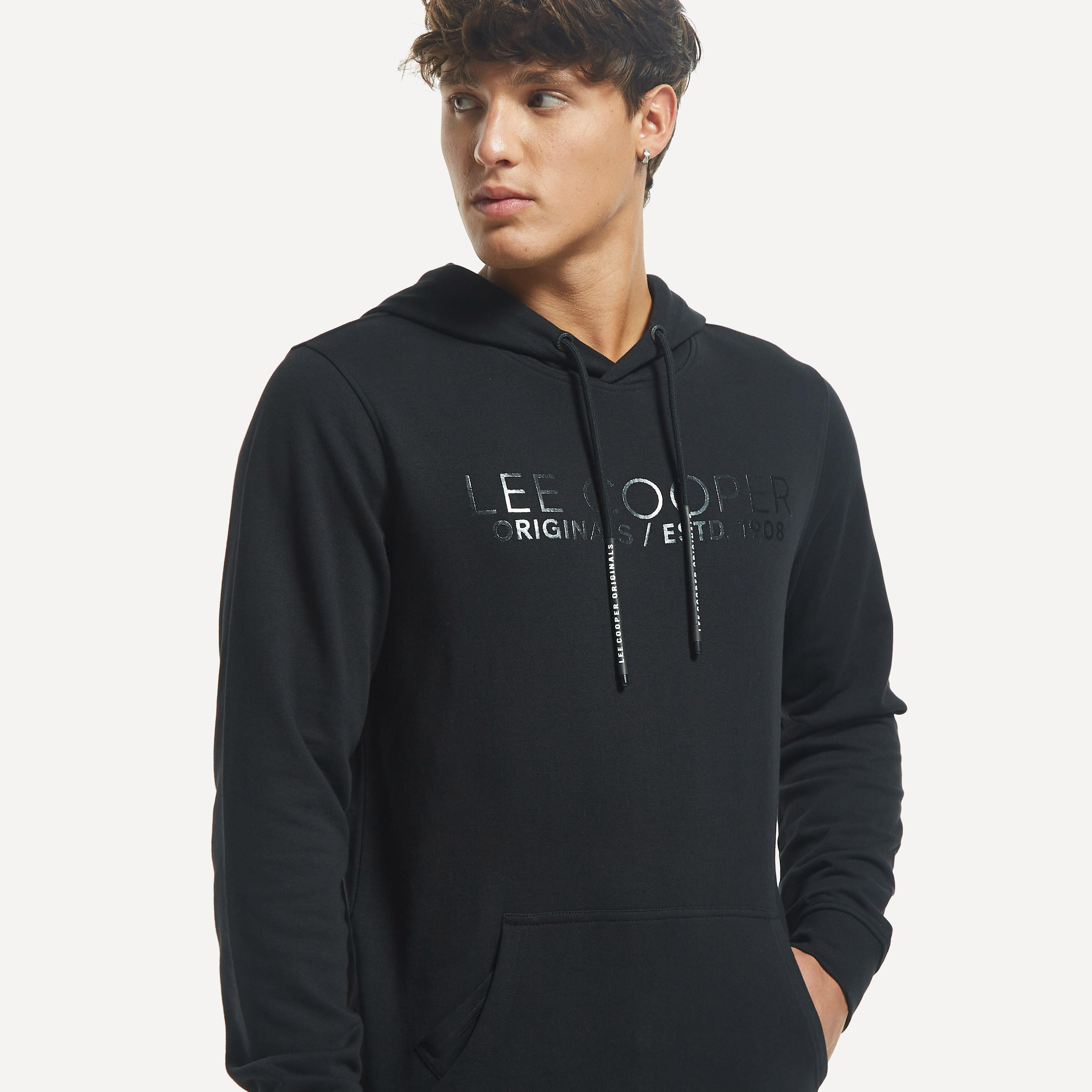 Lee Cooper Logo Print Hoodie with Kangaroo Pocket-men-winterwear-hoodiesandsweatshirts-image-14