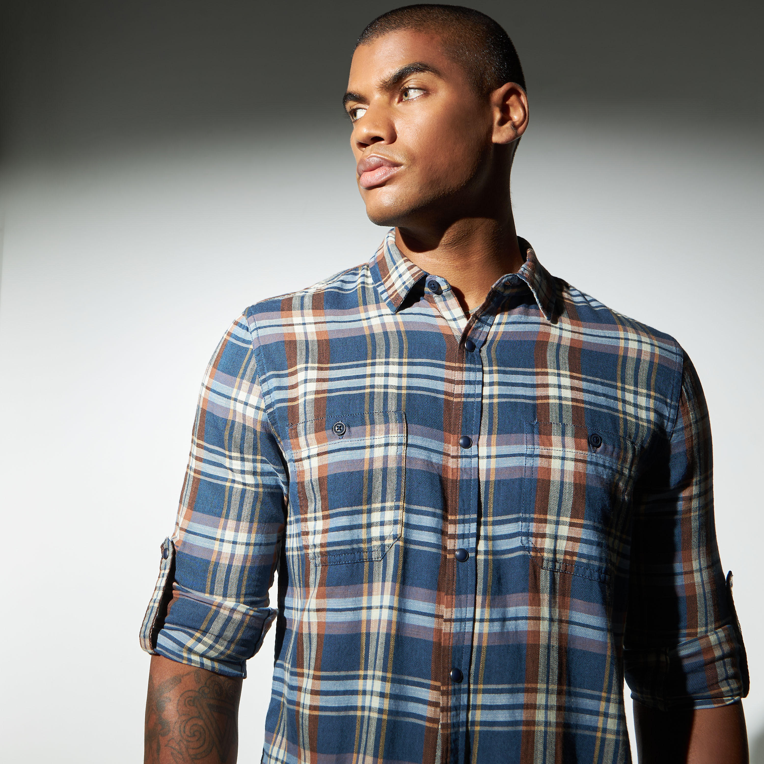 قميص كاروهات بأكمام طويلة وجيوب من لي كوبر-men-clothing-shirts-image-1