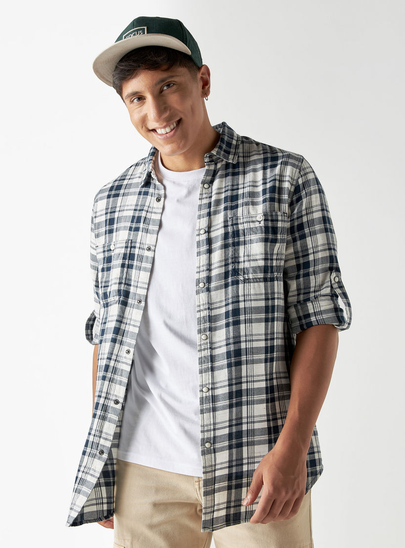 Lee Cooper Checked Shirt with Pockets and Long Sleeves-men-clothing-shirts-image-1