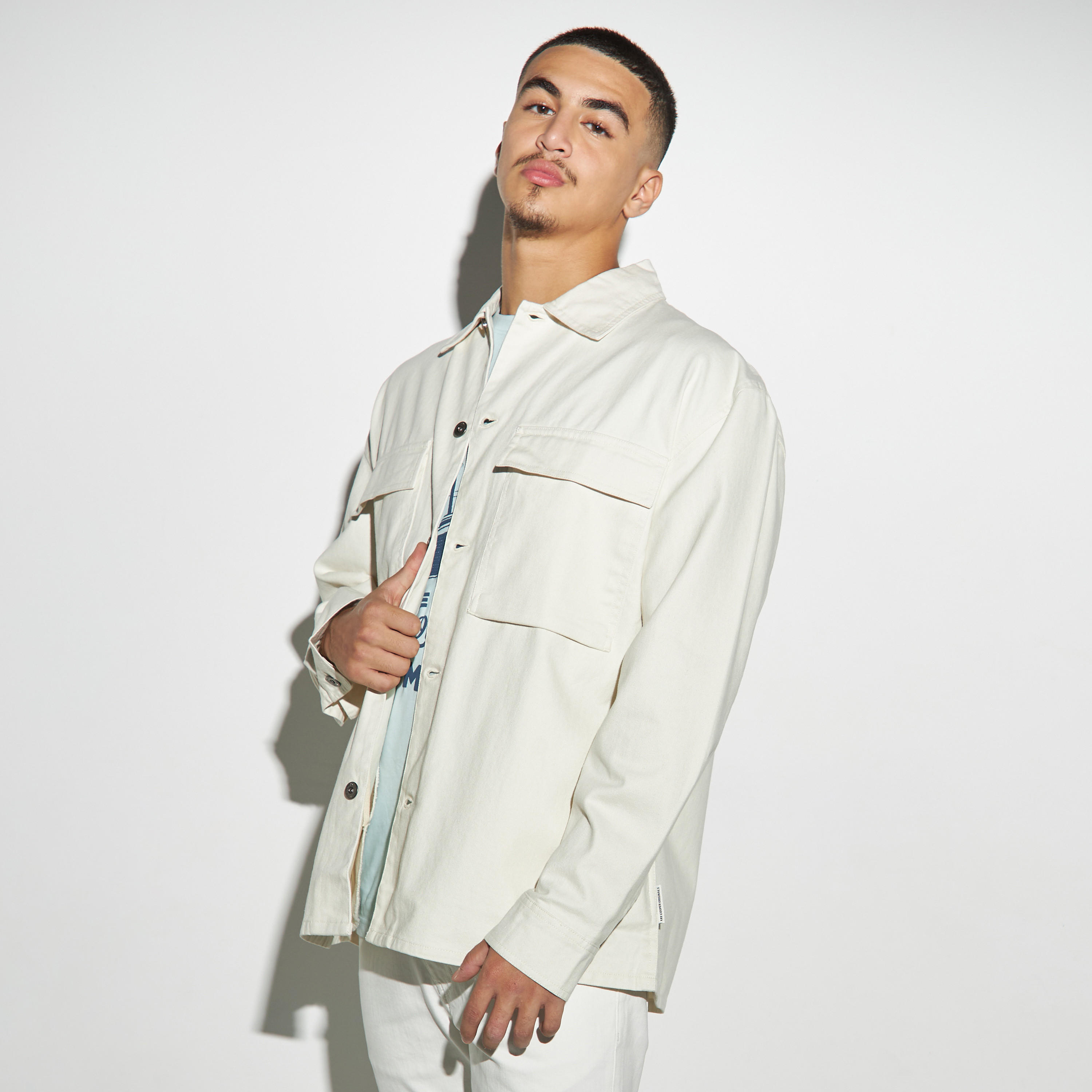 Lee Cooper Solid Oversized Twill Shacket with Flap Pockets and Long Sleeves-men-clothing-jacketsandblazers-jackets-image-1