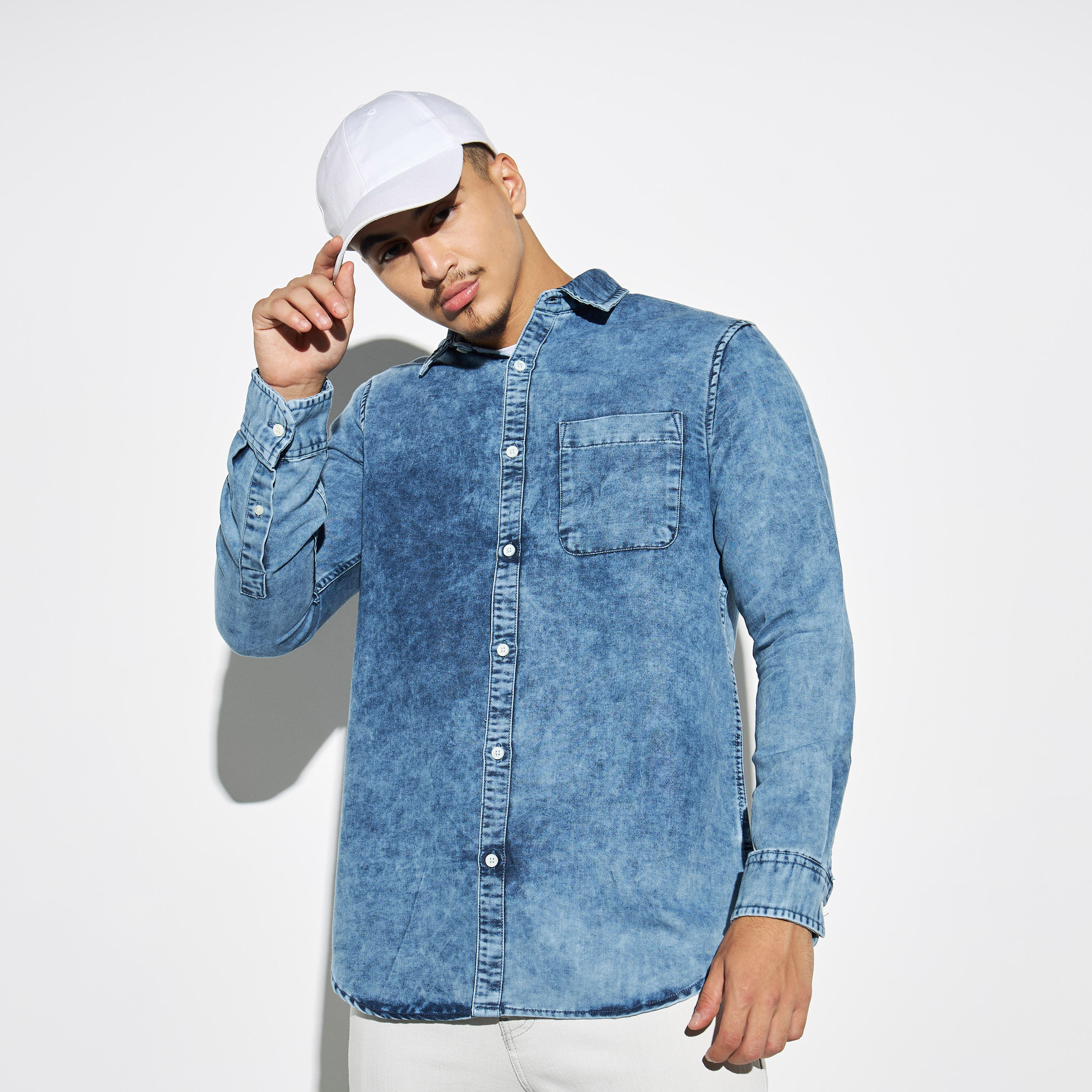 قميص دنيم بأكمام طويلة وجيب من لي كوبر-men-clothing-shirts-image-1