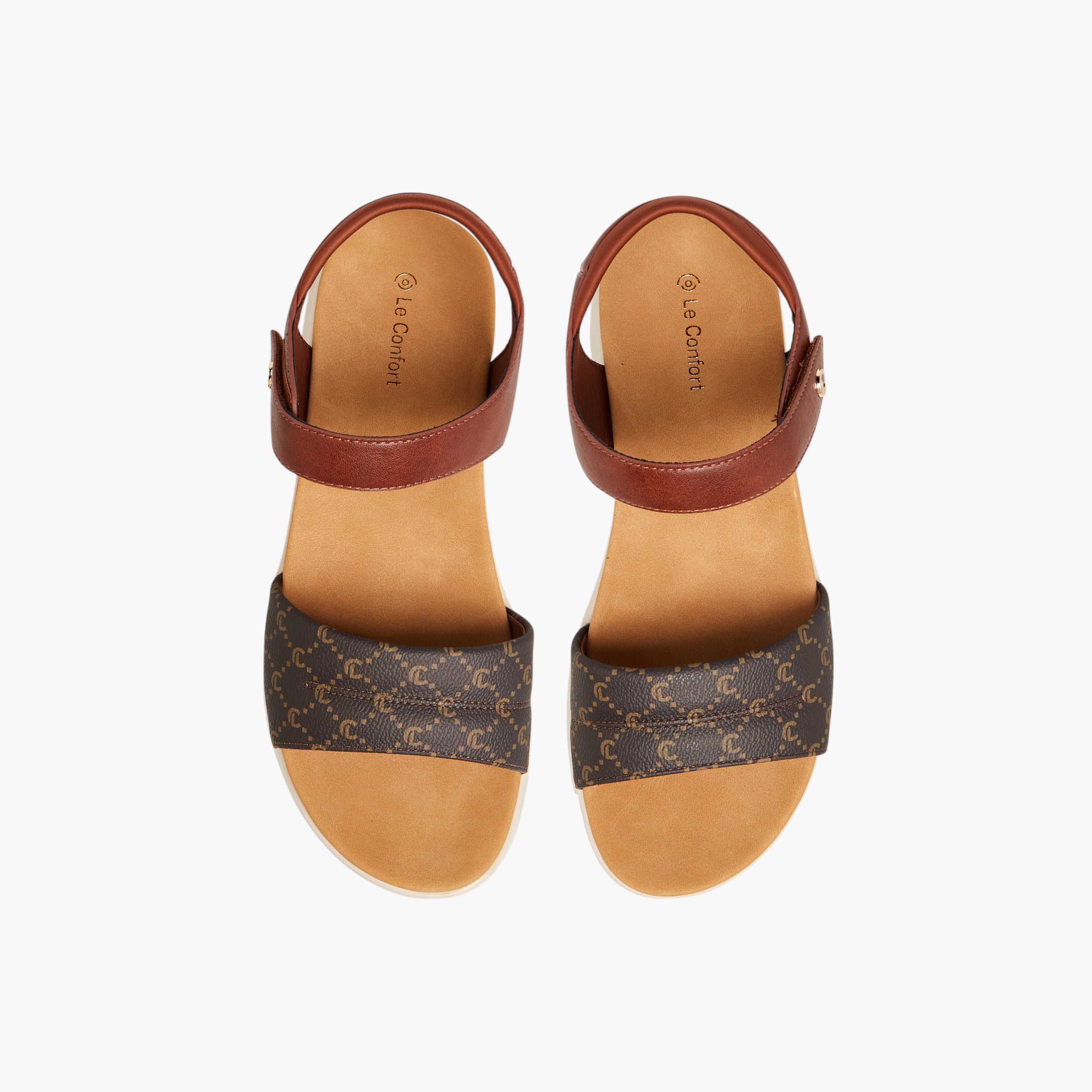 Le Confort Monogram Print Sandals with Hook and Loop Closure-women-shoes-sandals-heeled-image-1
