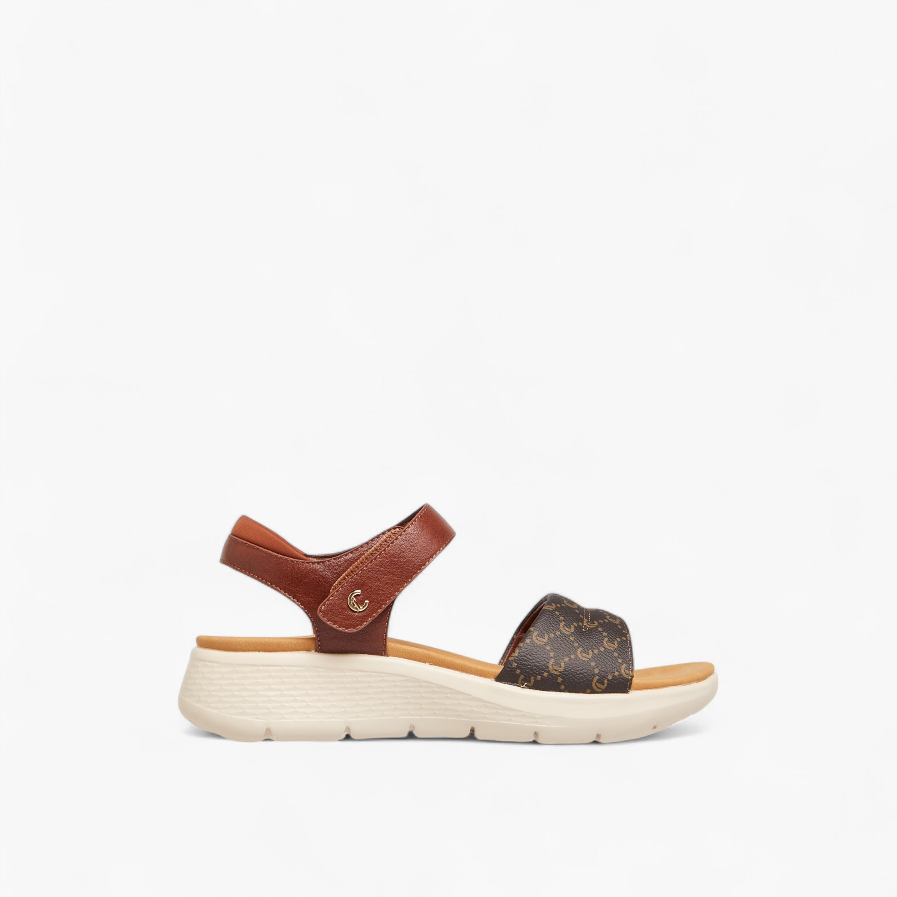 Le Confort Monogram Print Sandals with Hook and Loop Closure-women-shoes-sandals-heeled-image-2