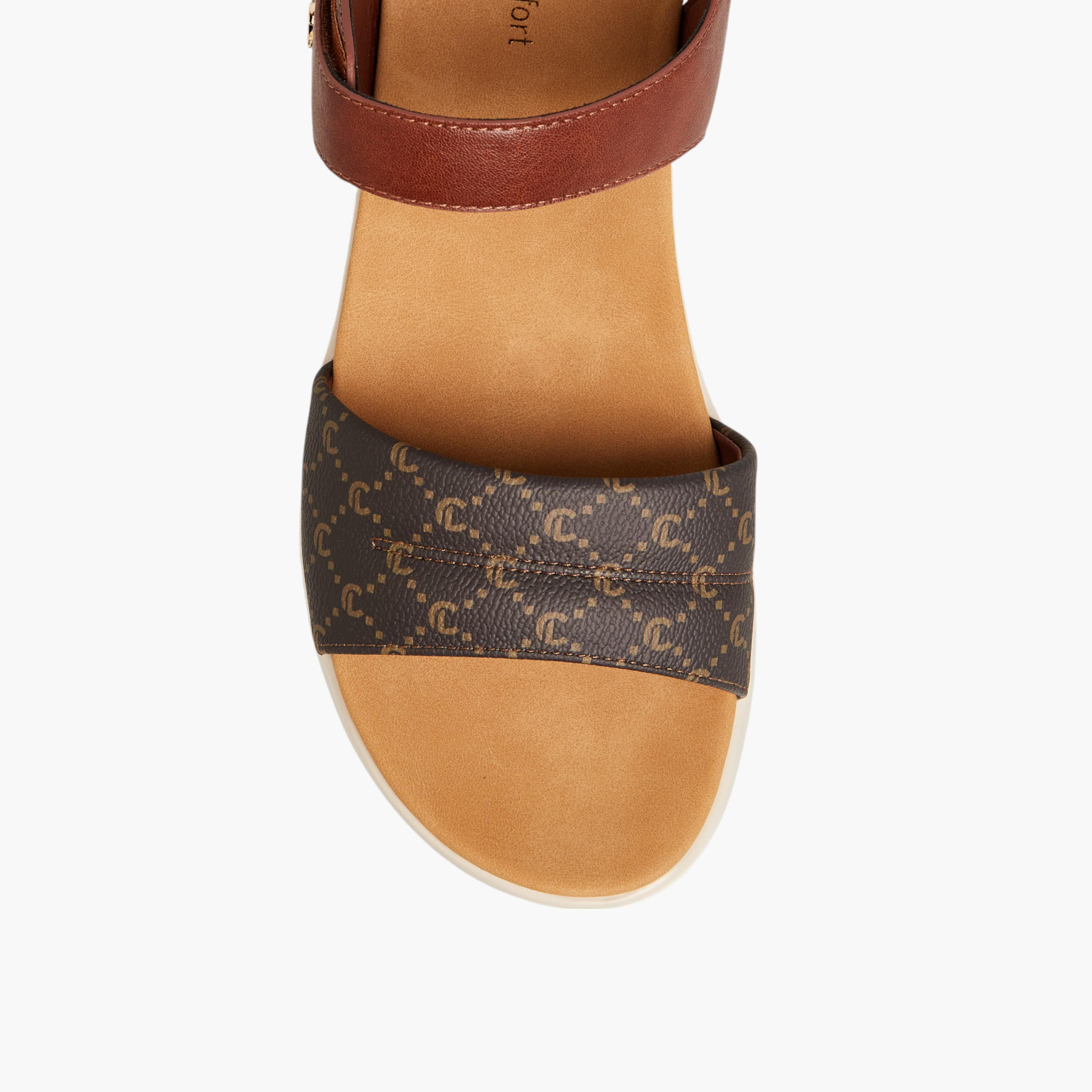 Le Confort Monogram Print Sandals with Hook and Loop Closure-women-shoes-sandals-heeled-image-3