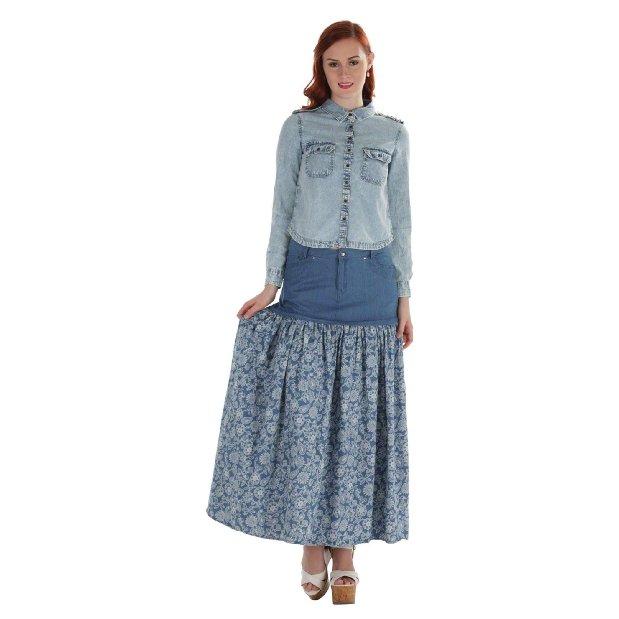 Paisley Denim Long Skirt-women-clothing-bottoms-skirts-image-1