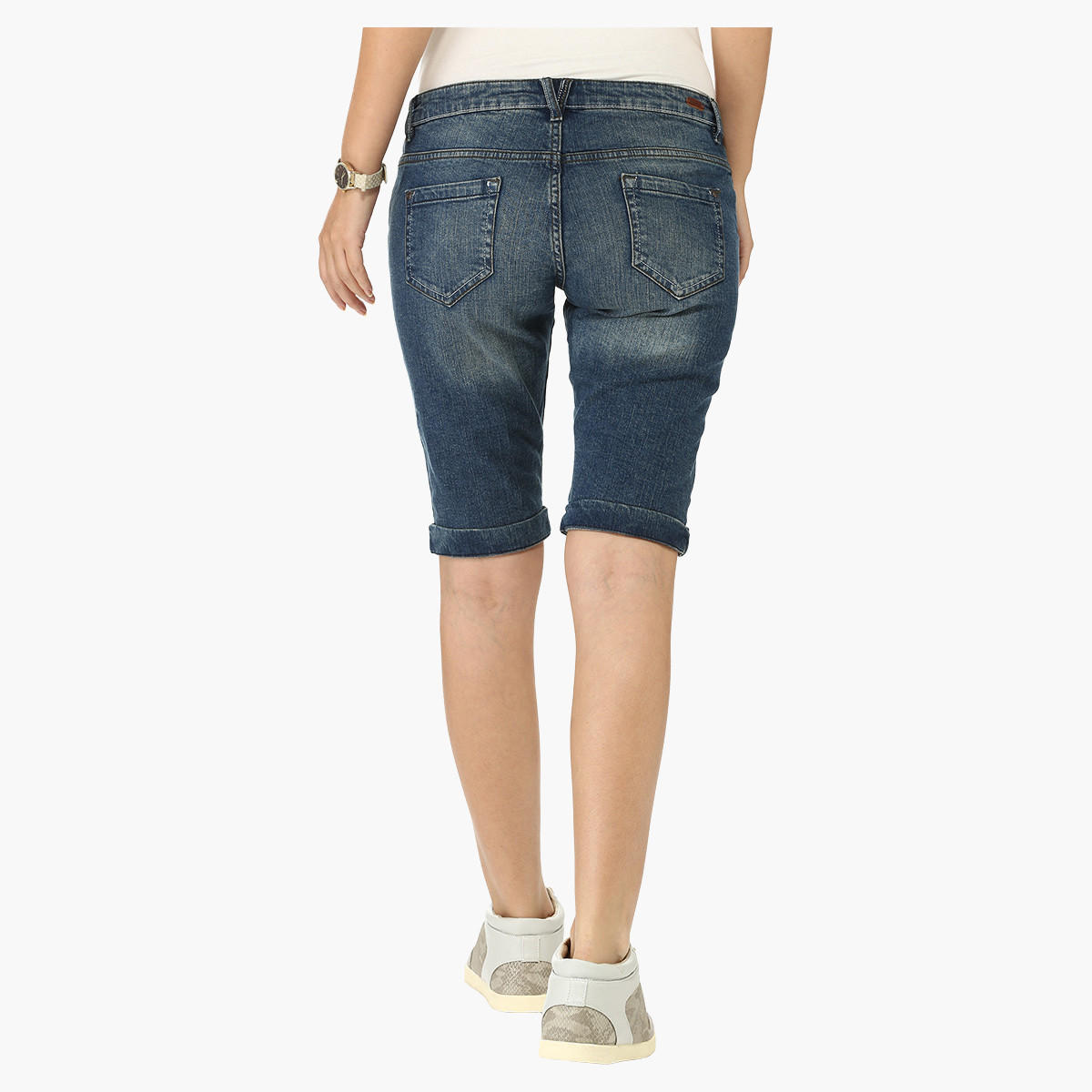 Stonewashed Denim Shorts-women-clothing-bottoms-shorts-image-4