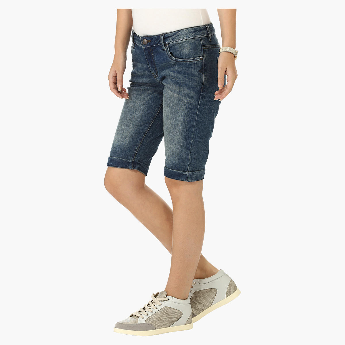 Stonewashed Denim Shorts-women-clothing-bottoms-shorts-image-3