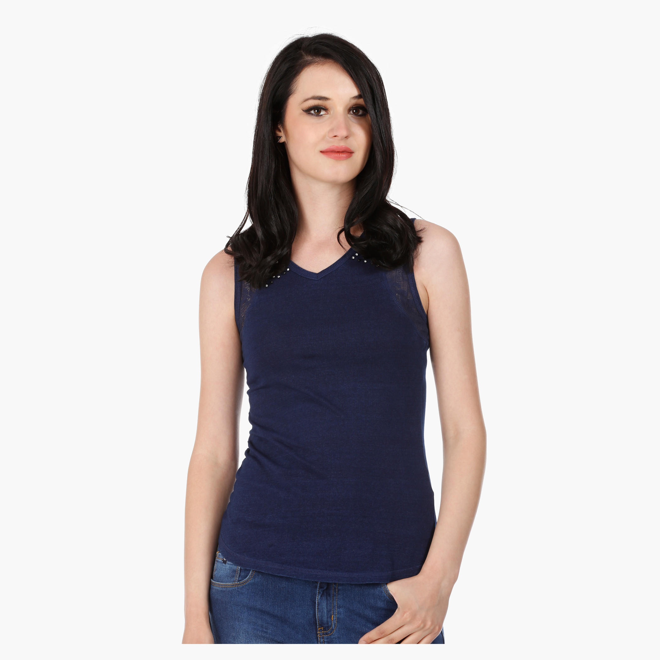 Embellished Cotton Sleeveless T-Shirt in Regular Fit-women-clothing-tshirts-image-5