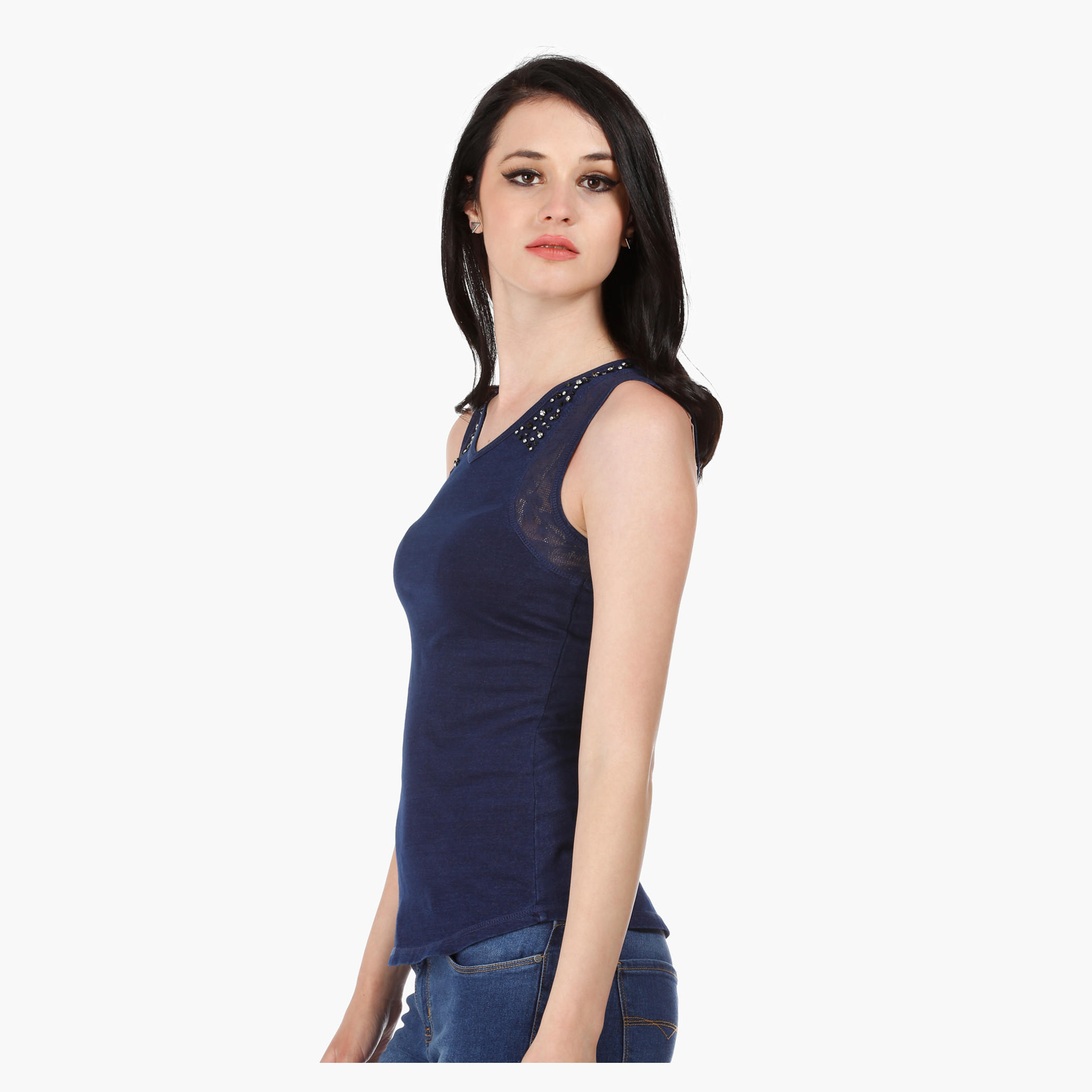 Embellished Cotton Sleeveless T-Shirt in Regular Fit-women-clothing-tshirts-image-3