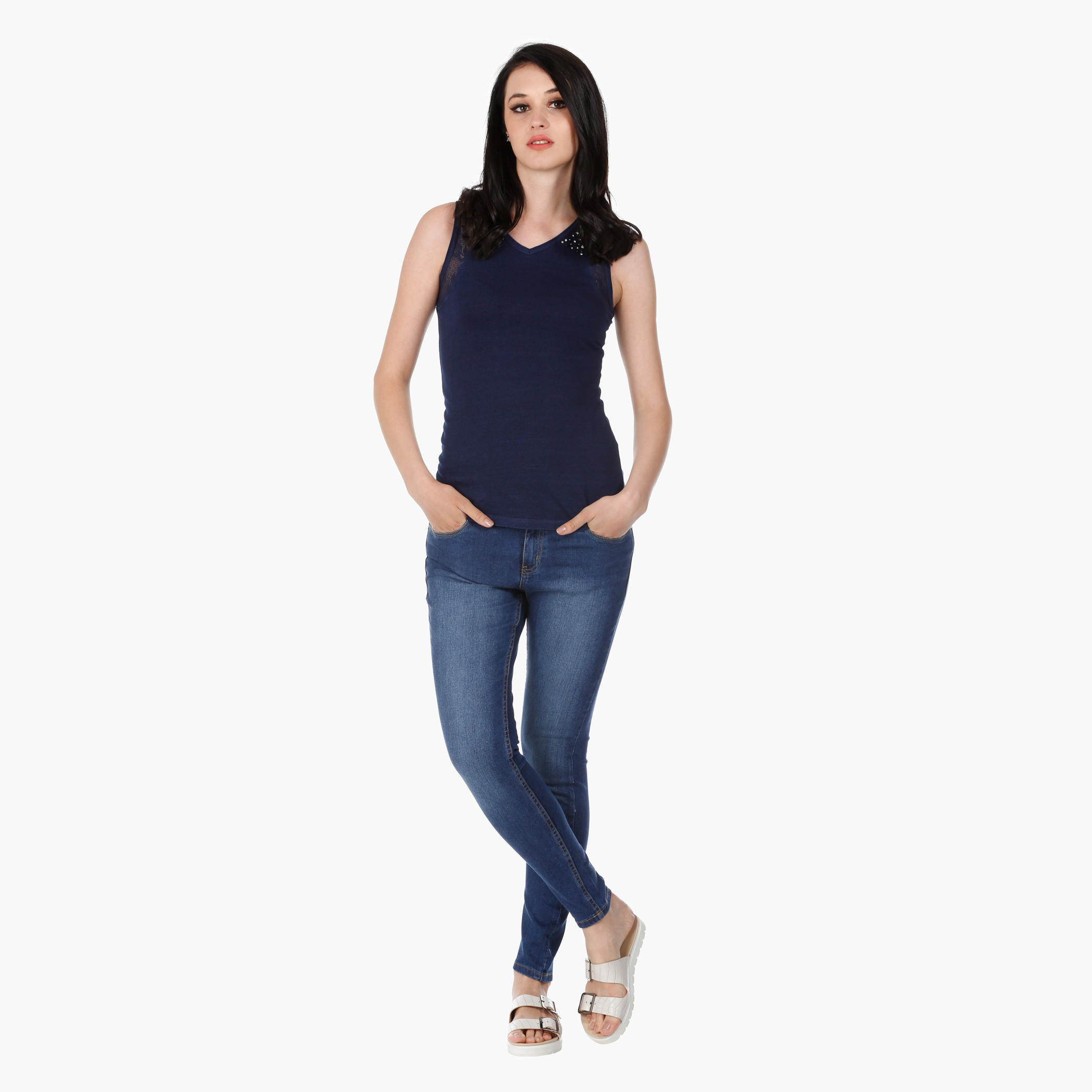 Embellished Cotton Sleeveless T-Shirt in Regular Fit-women-clothing-tshirts-image-1