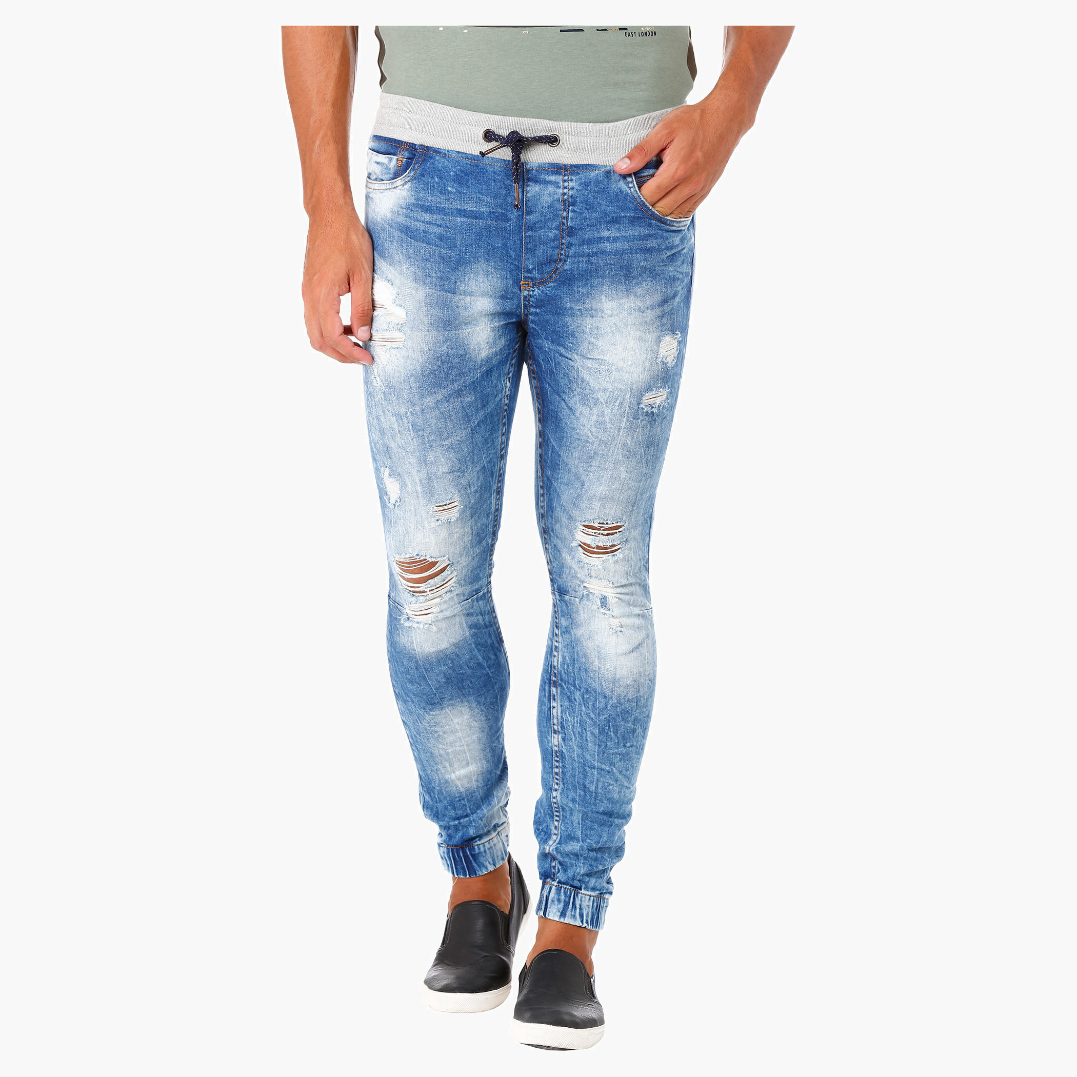 Low-rise Denim Joggers with Ribbed waistband in Slim Fit-men-clothing-bottoms-jeans-image-1