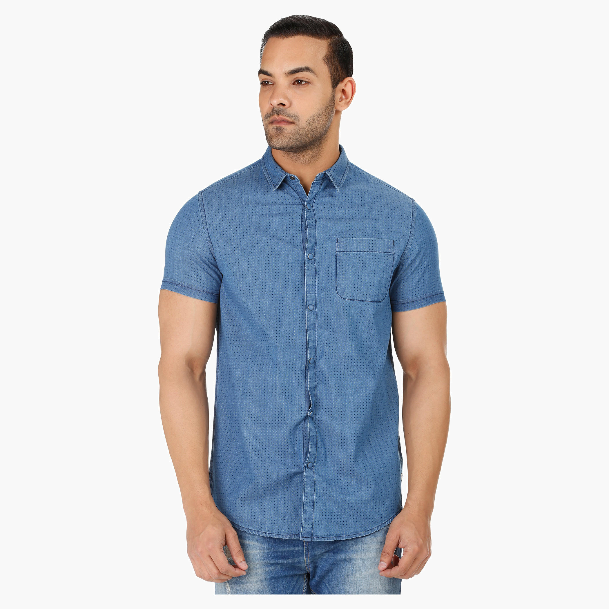 Short Sleeves Denim Shirt-men-clothing-shirts-image-1