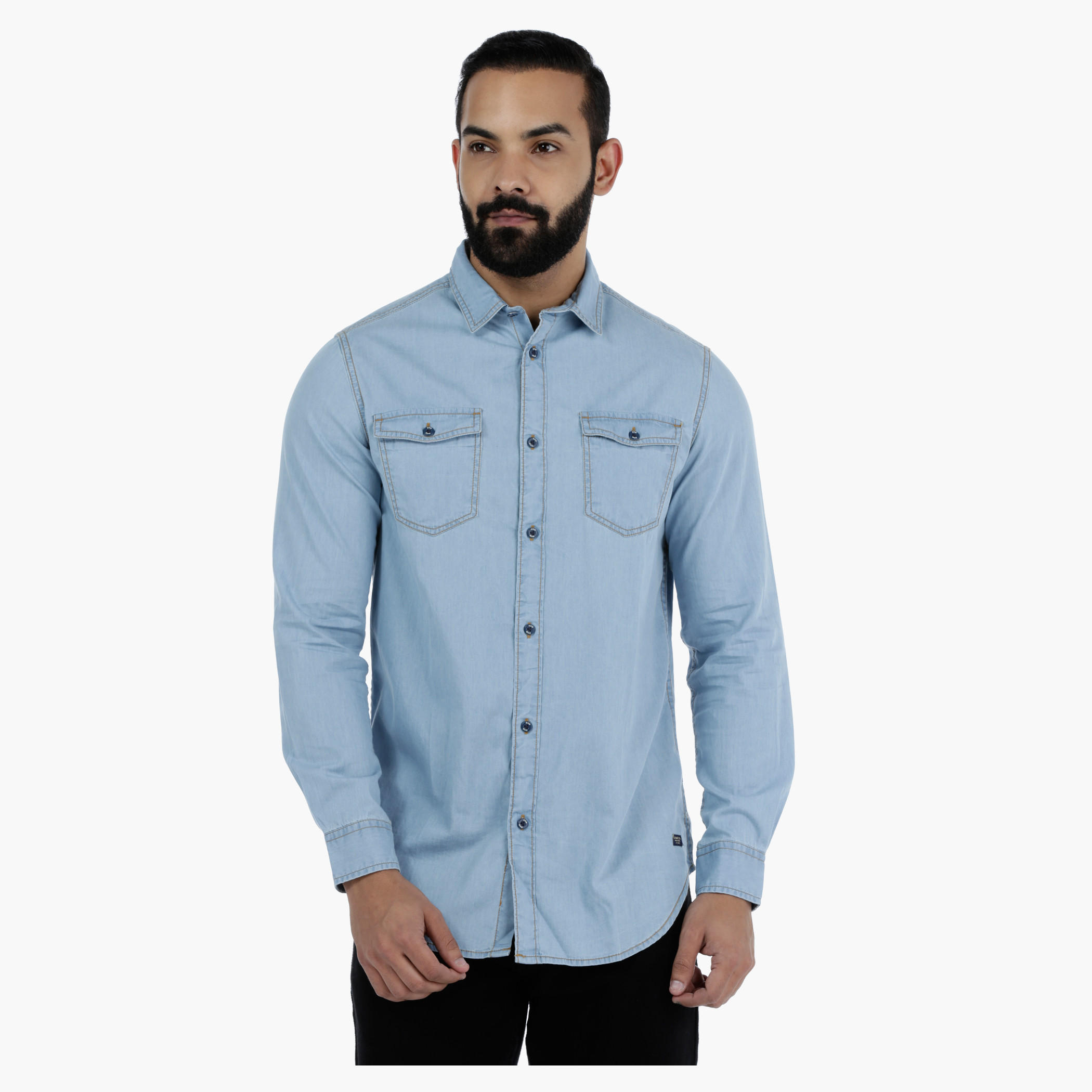 Denim Long Sleeves Shirt with Chest Pockets-men-clothing-shirts-image-1