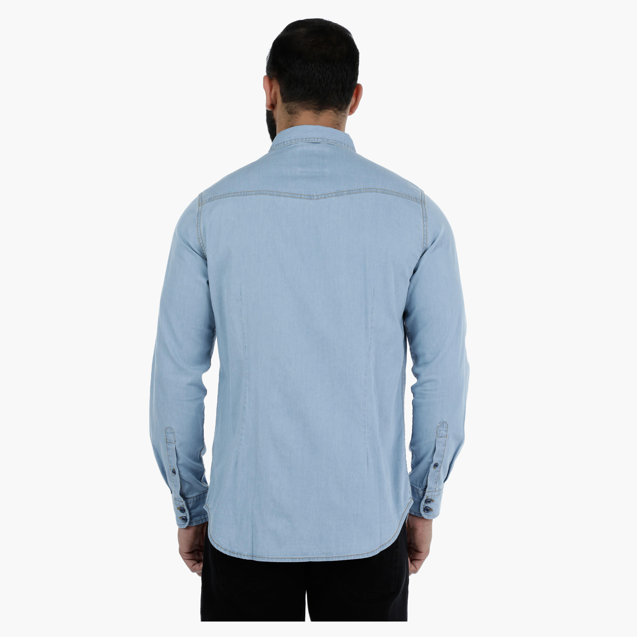 Denim Long Sleeves Shirt with Chest Pockets-men-clothing-shirts-image-2