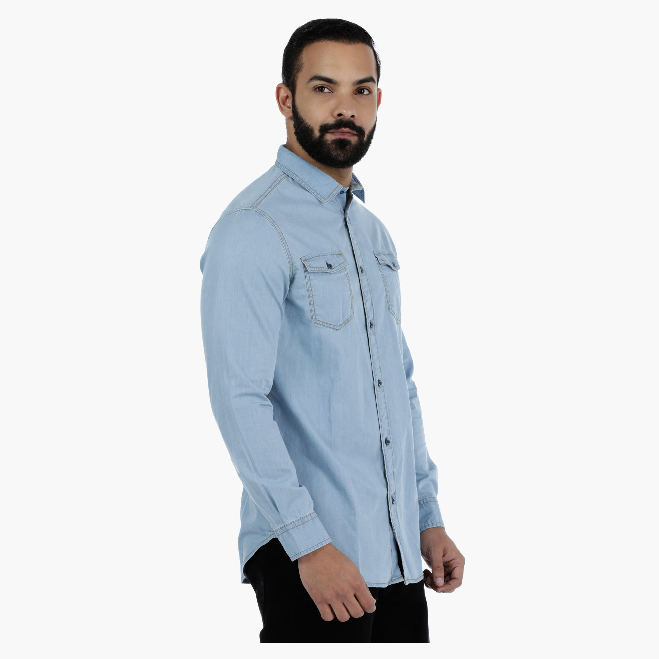 Denim Long Sleeves Shirt with Chest Pockets-men-clothing-shirts-image-3
