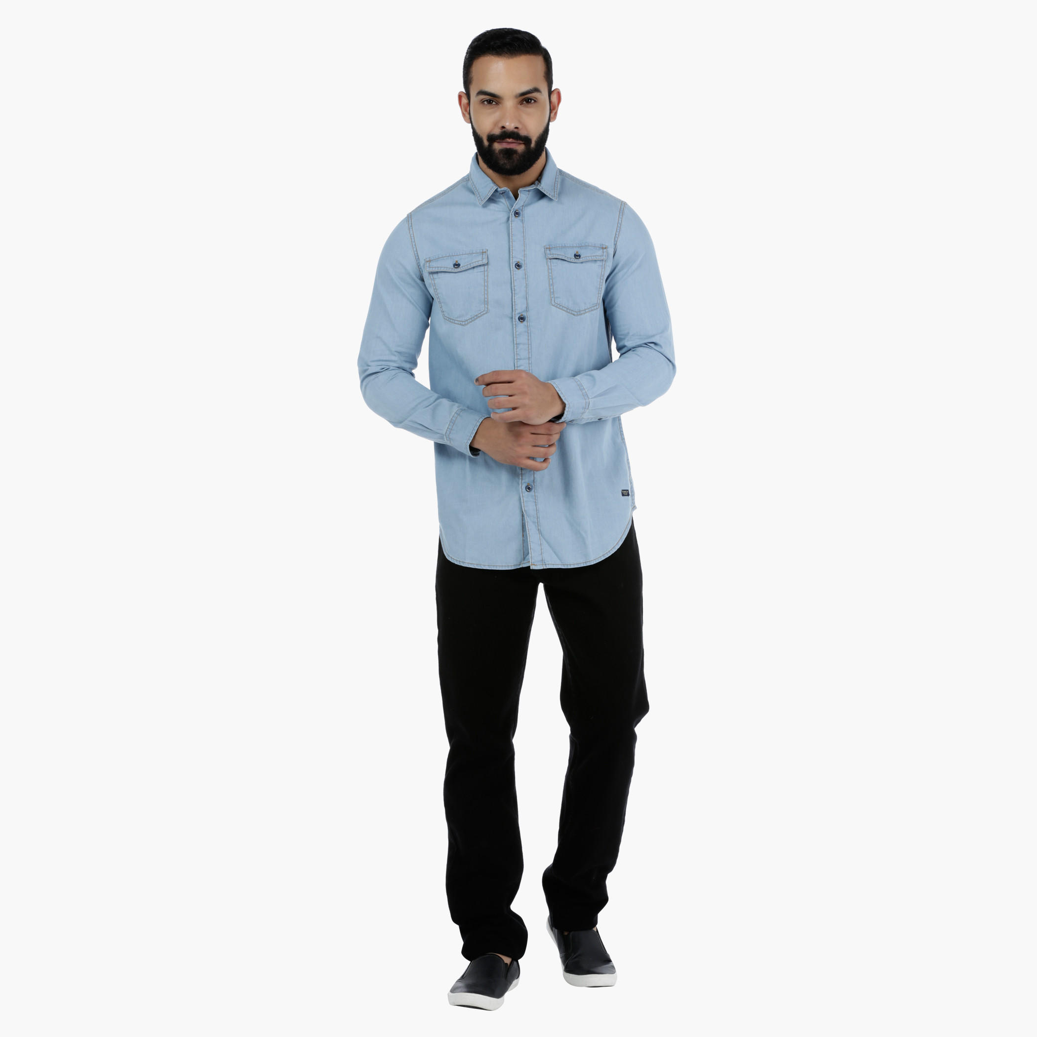 Denim Long Sleeves Shirt with Chest Pockets-men-clothing-shirts-image-5