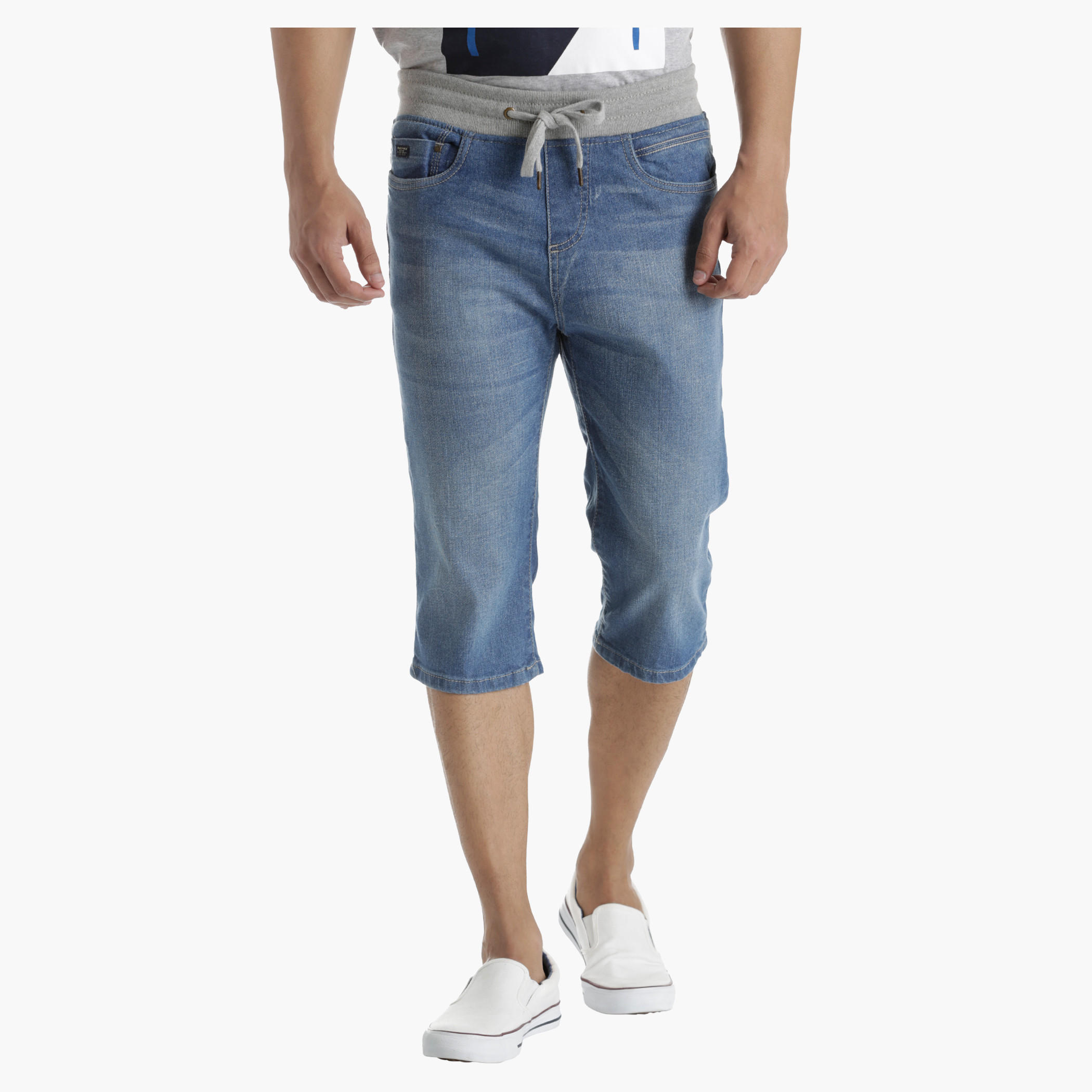 Denim Shorts with Ribbed Waistband in Regular Fit-men-clothing-bottoms-shorts-image-1