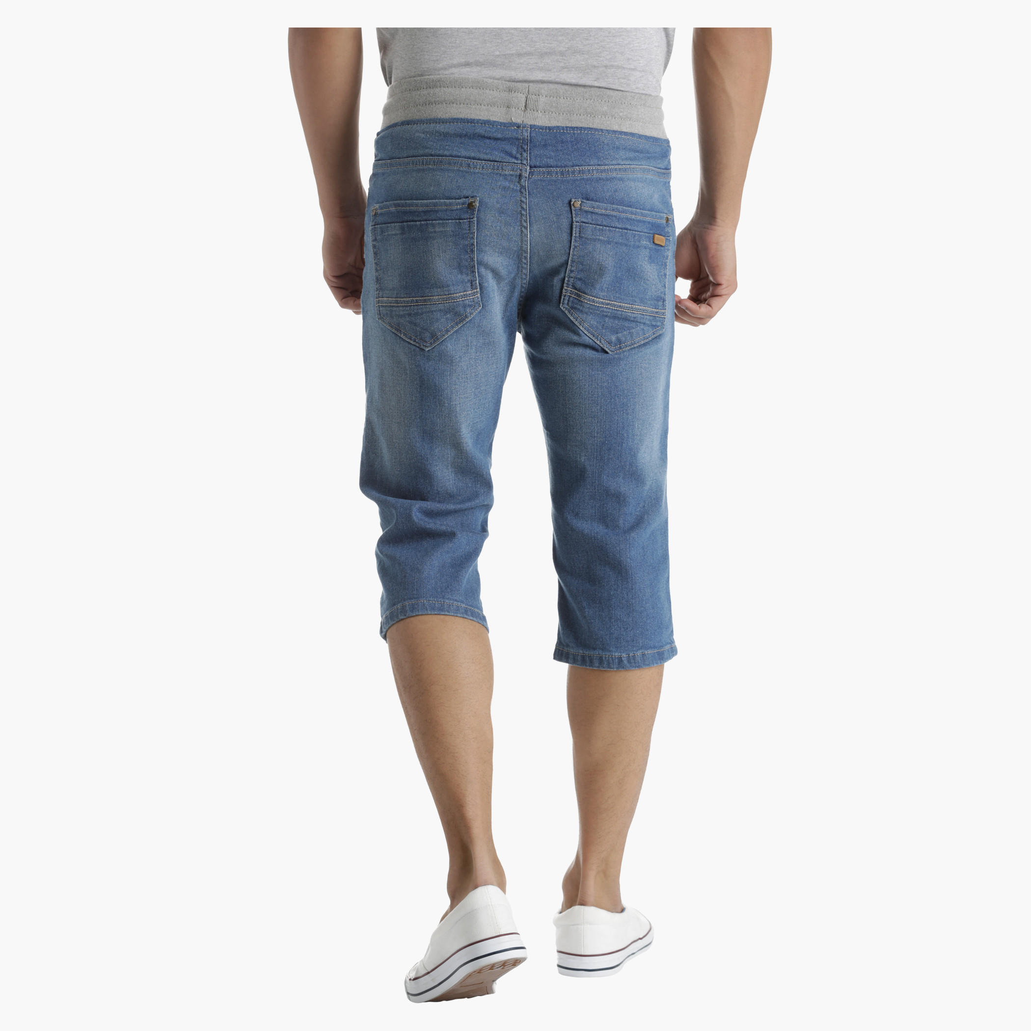 Denim Shorts with Ribbed Waistband in Regular Fit-men-clothing-bottoms-shorts-image-2