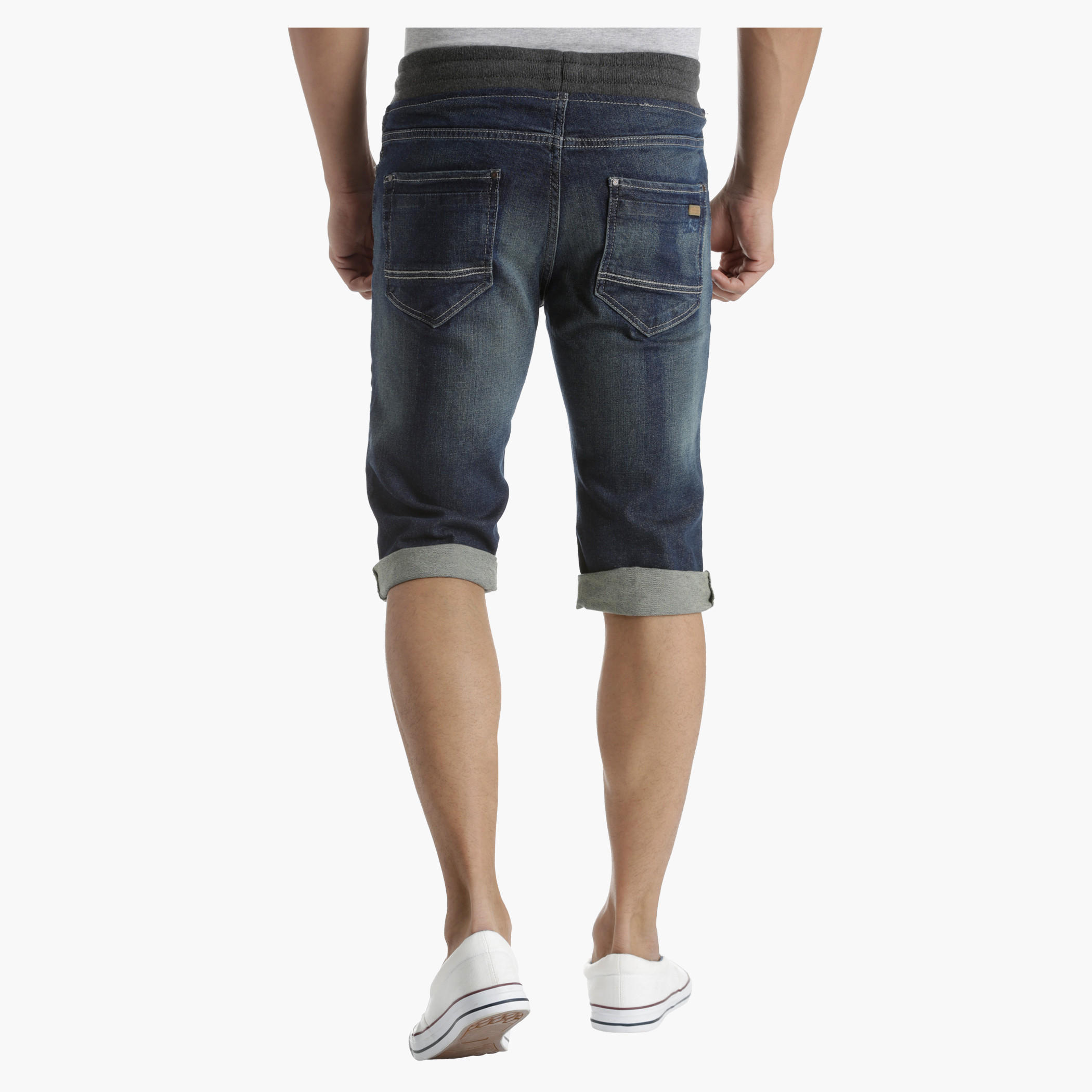 Denim Shorts with Ribbed Waistband in Regular Fit-men-clothing-bottoms-shorts-image-7