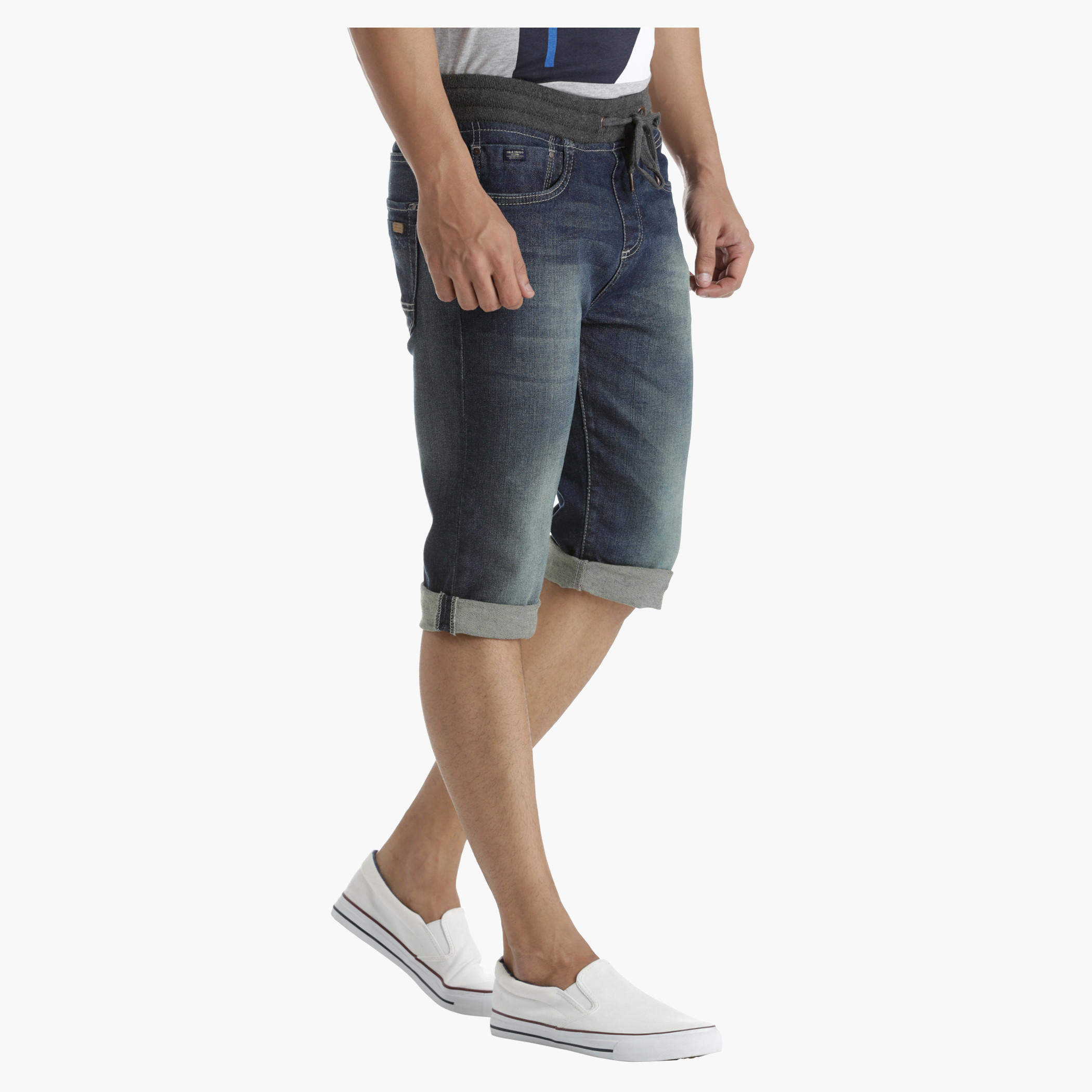 Denim Shorts with Ribbed Waistband in Regular Fit-men-clothing-bottoms-shorts-image-8