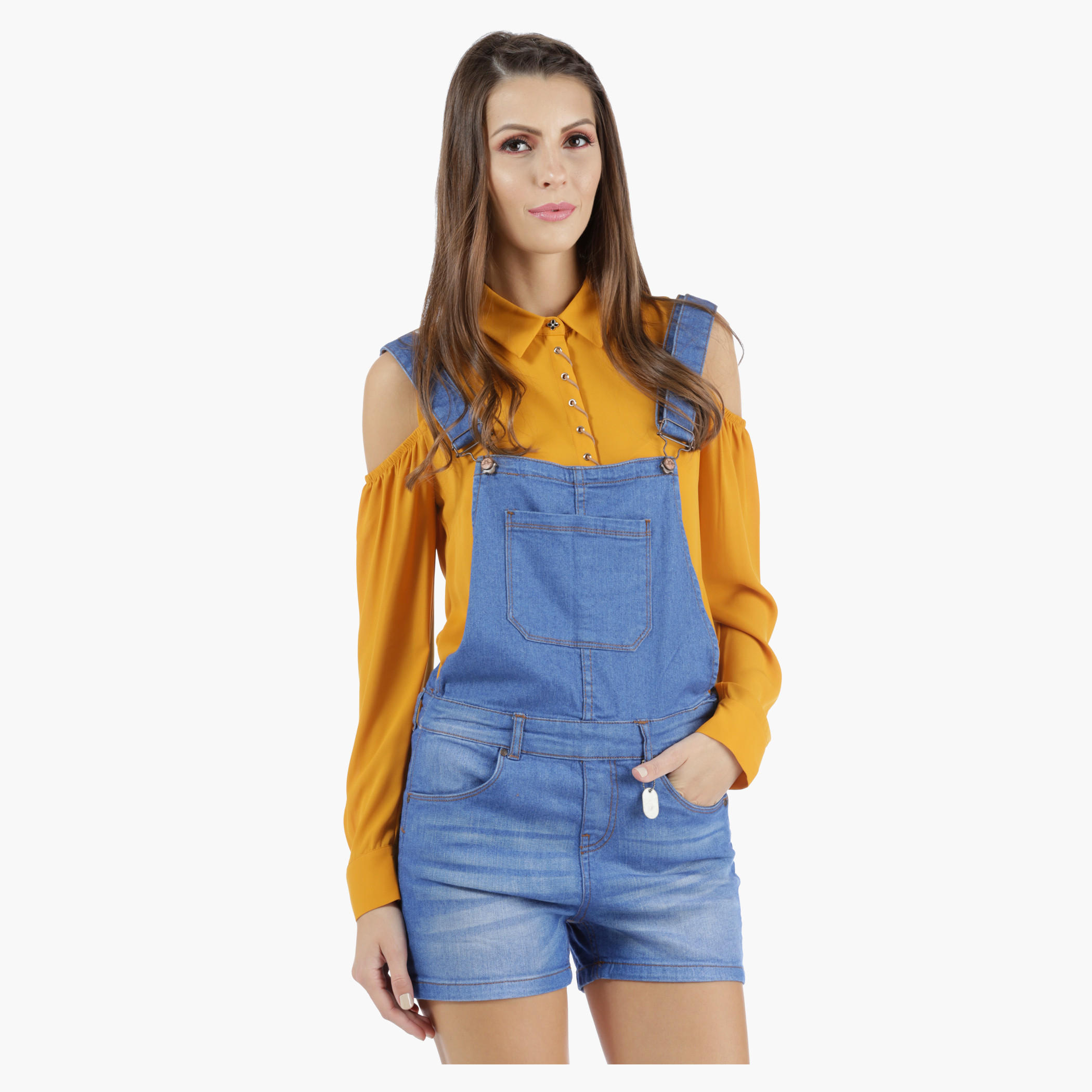 Denim Dungaree Shorts in Skinny Fit-women-clothing-bottoms-jeans-image-1
