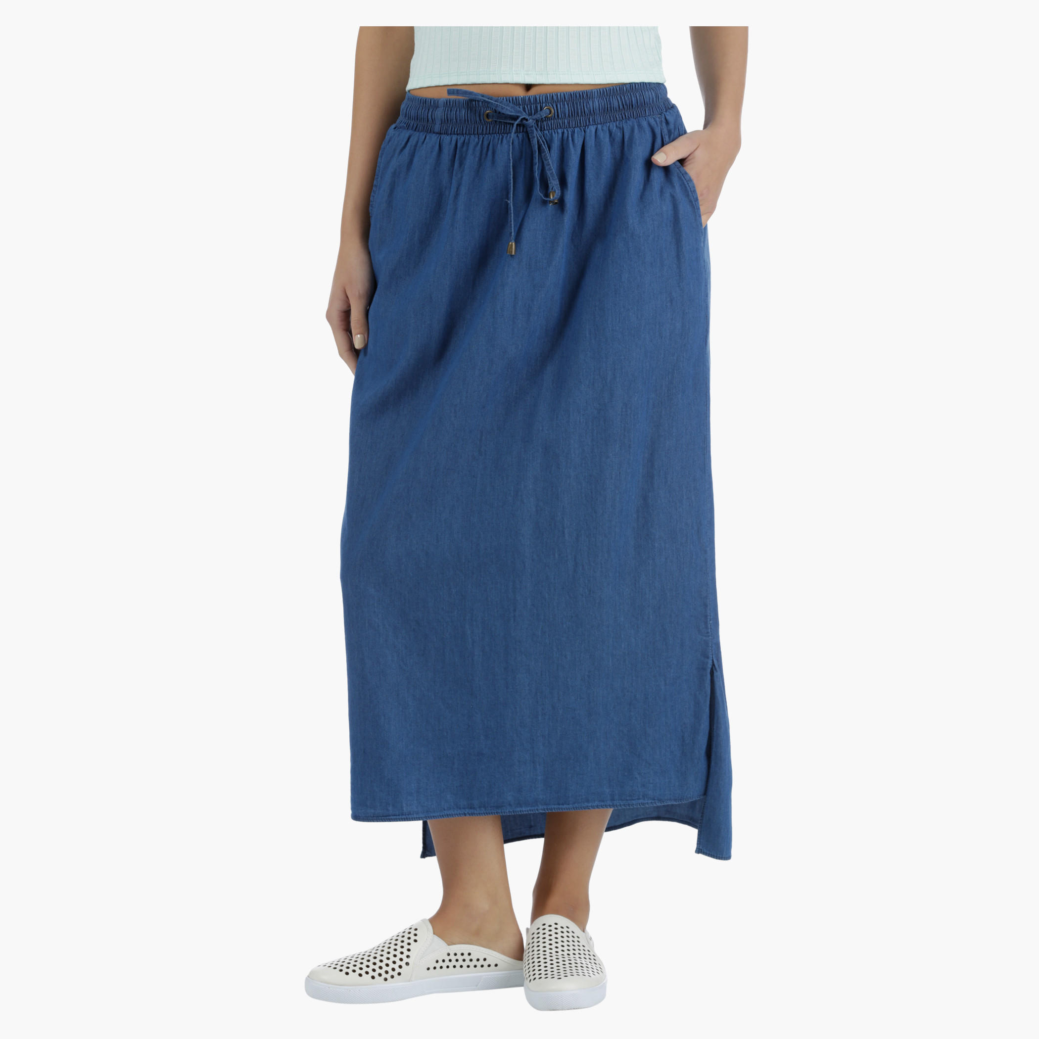 Mid-Length Denim Skirt in Regular Fit-women-clothing-bottoms-skirts-image-1