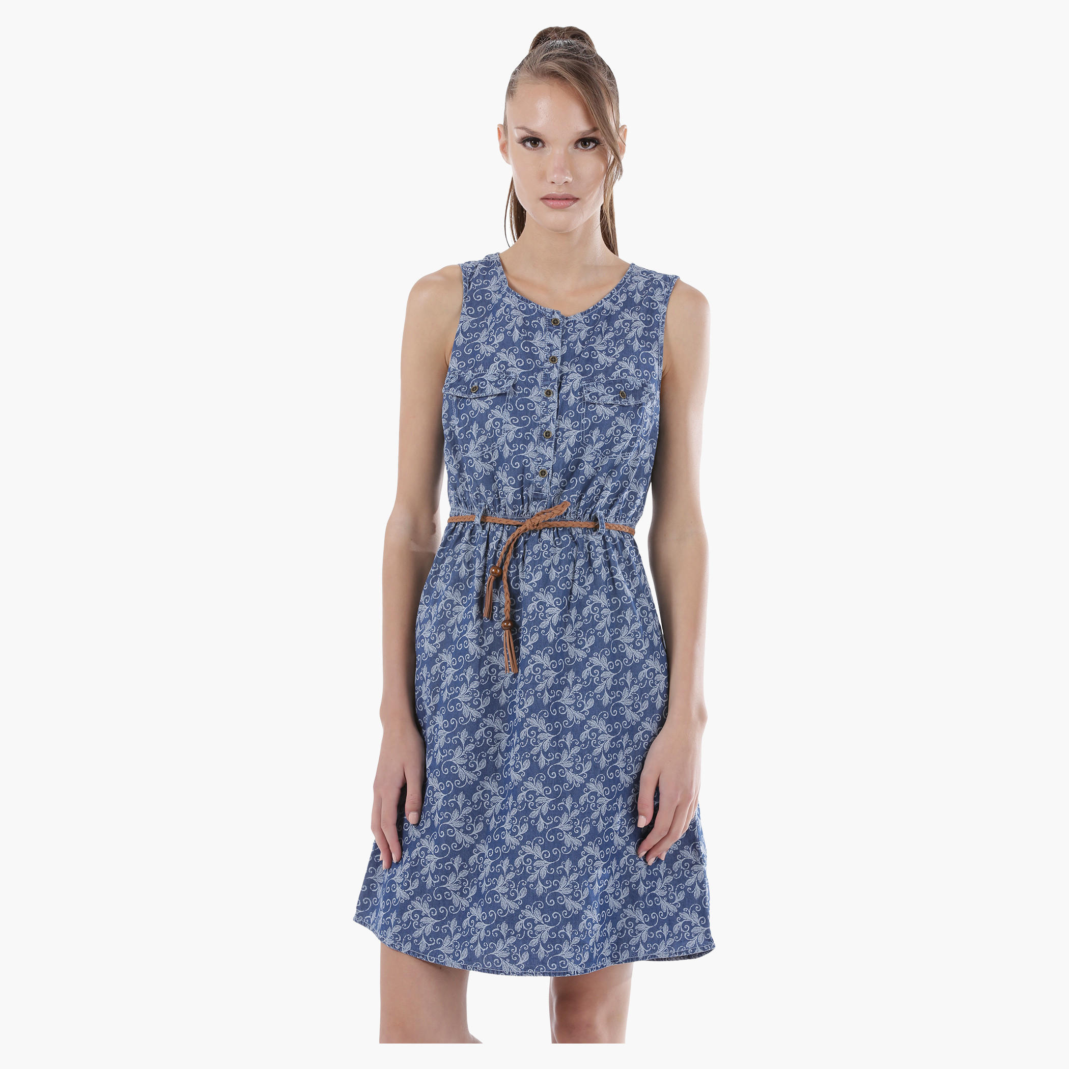 Denim Printed Mini Dress in Regular Fit-women-clothing-dresses-image-1